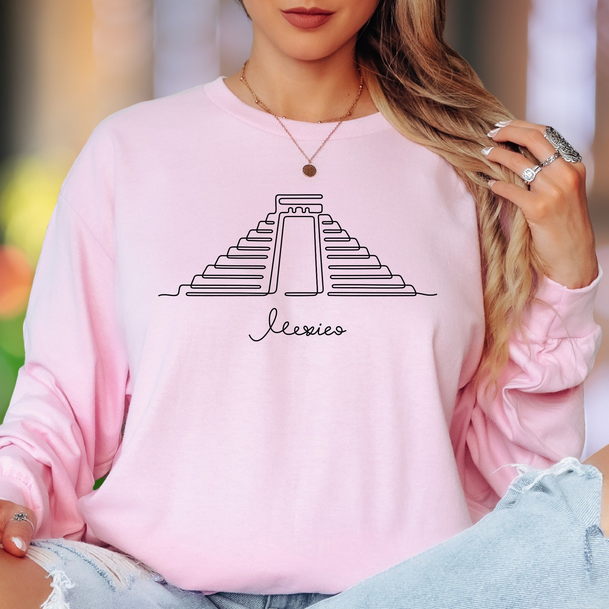 "Mexico" | Minimal One Line Art Unisex Adult Long Sleeve T-Shirt | Travel & Culture Lifestyle