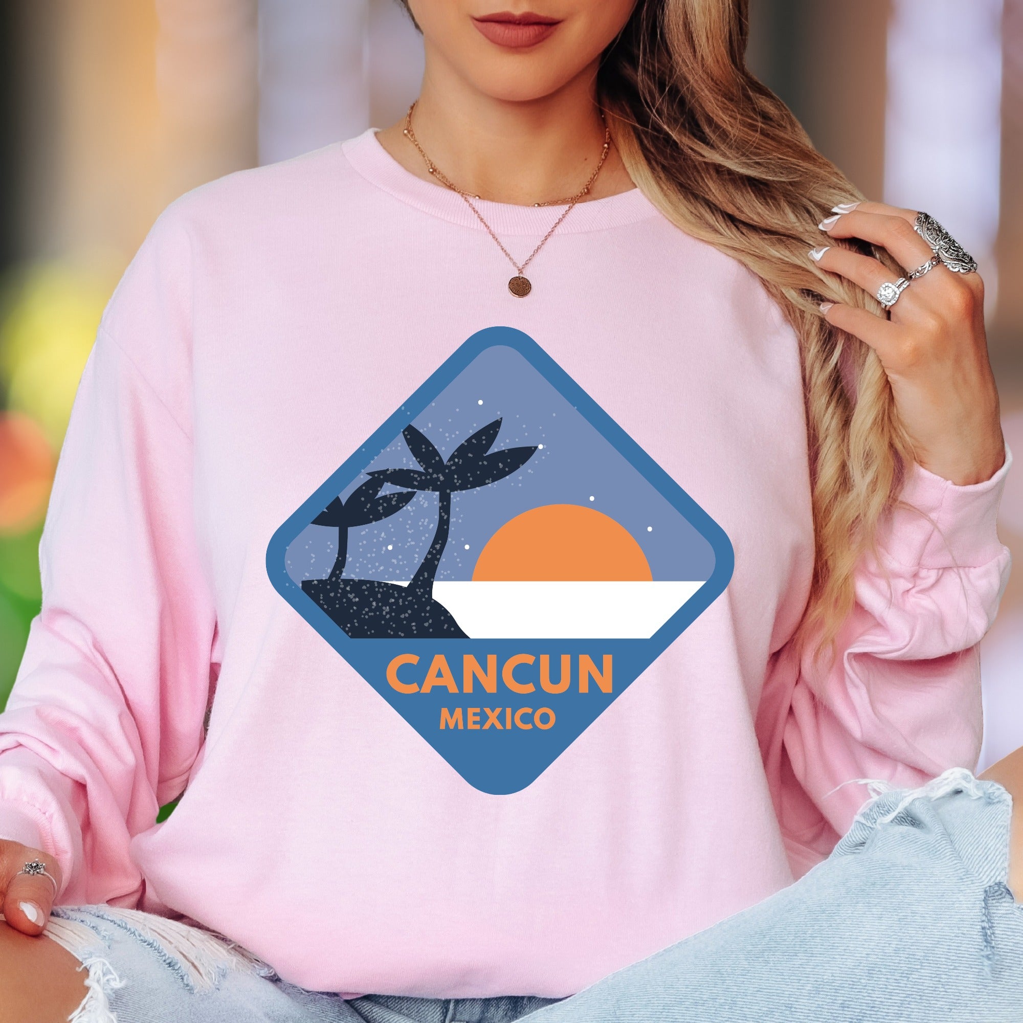 "Cancun Mexico" | Retro Travel Unisex Adult Long Sleeve T-Shirt | Vacation Lifestyle