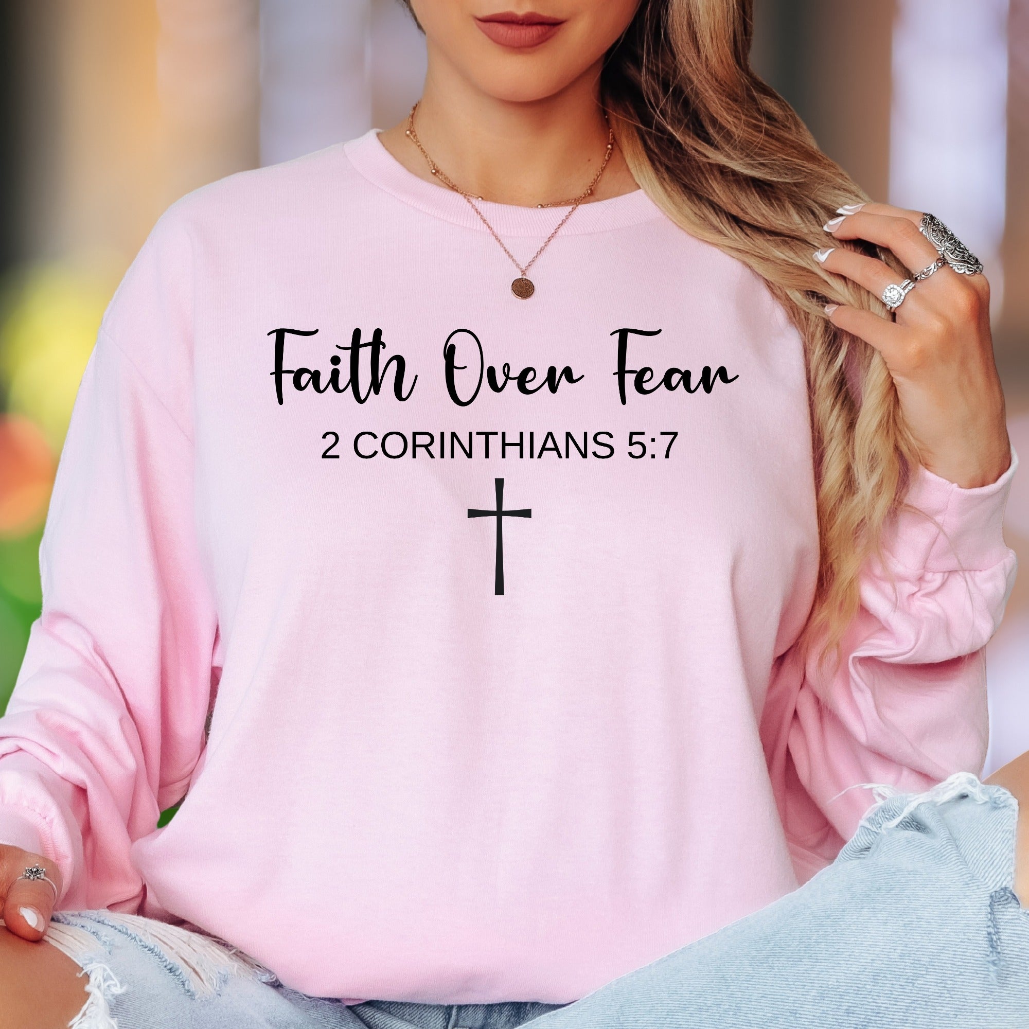 "Faith Over Fear" | Script Typography Unisex Adult Long Sleeve T-Shirt | Spiritual Lifestyle