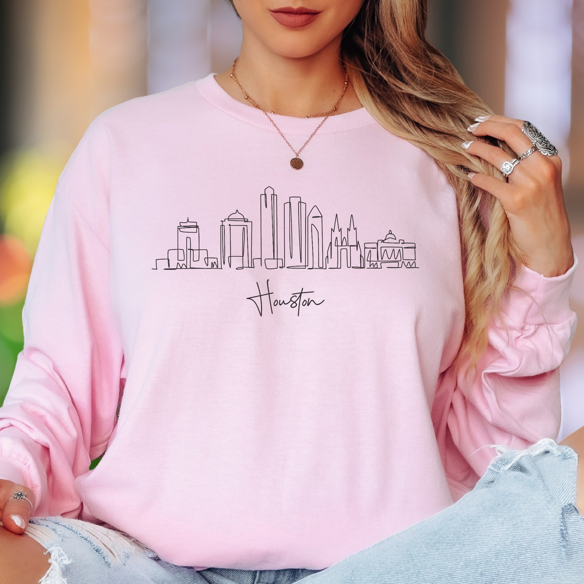 "Houston" | Minimal Cityscape Unisex Adult Long Sleeve T-Shirt | Local Pride Apparel