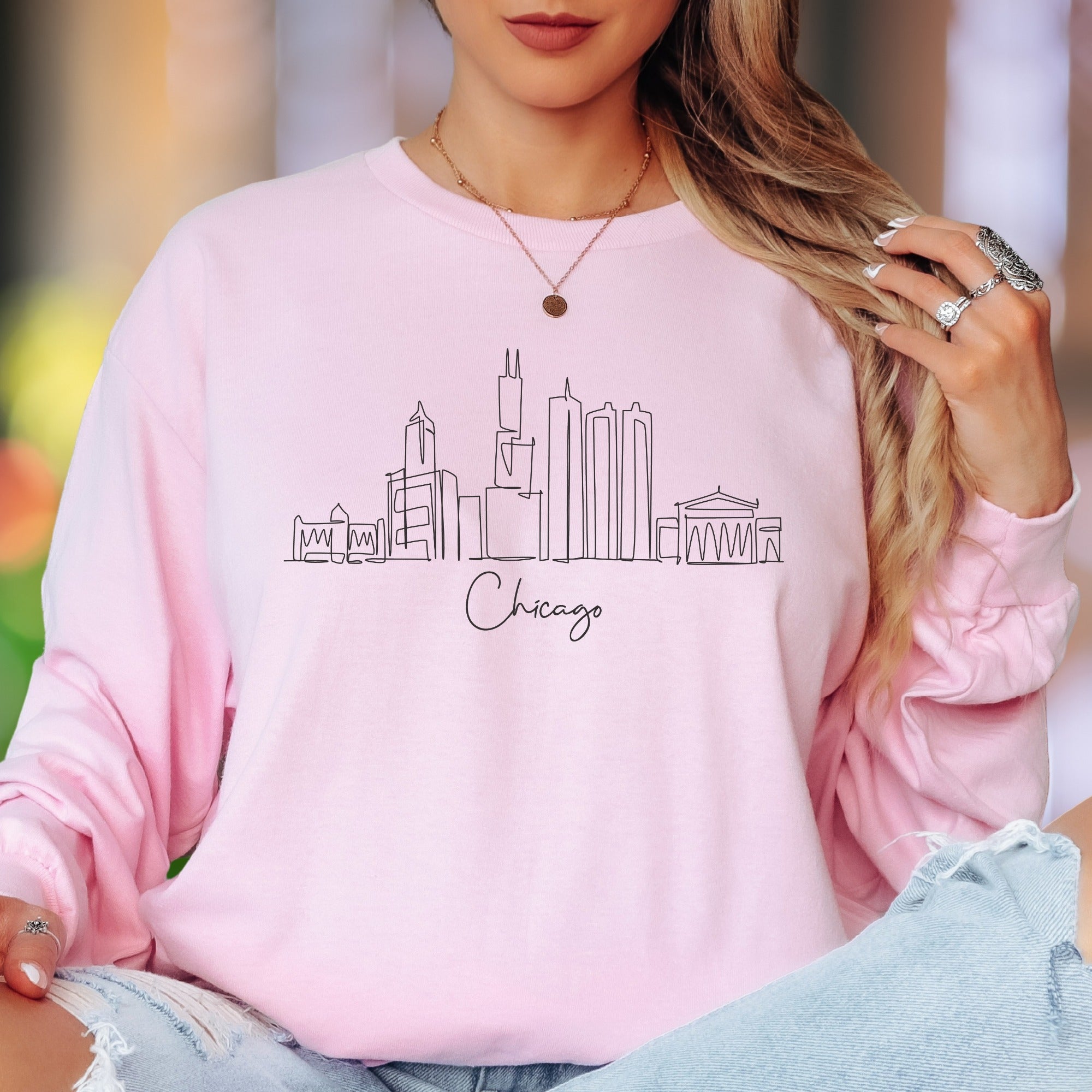 "Chicago" | Minimalist Skyline Unisex Adult Long Sleeve T-Shirt | City Lifestyle