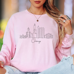 "Chicago" | Minimalist Skyline Unisex Adult Long Sleeve T-Shirt | City Lifestyle