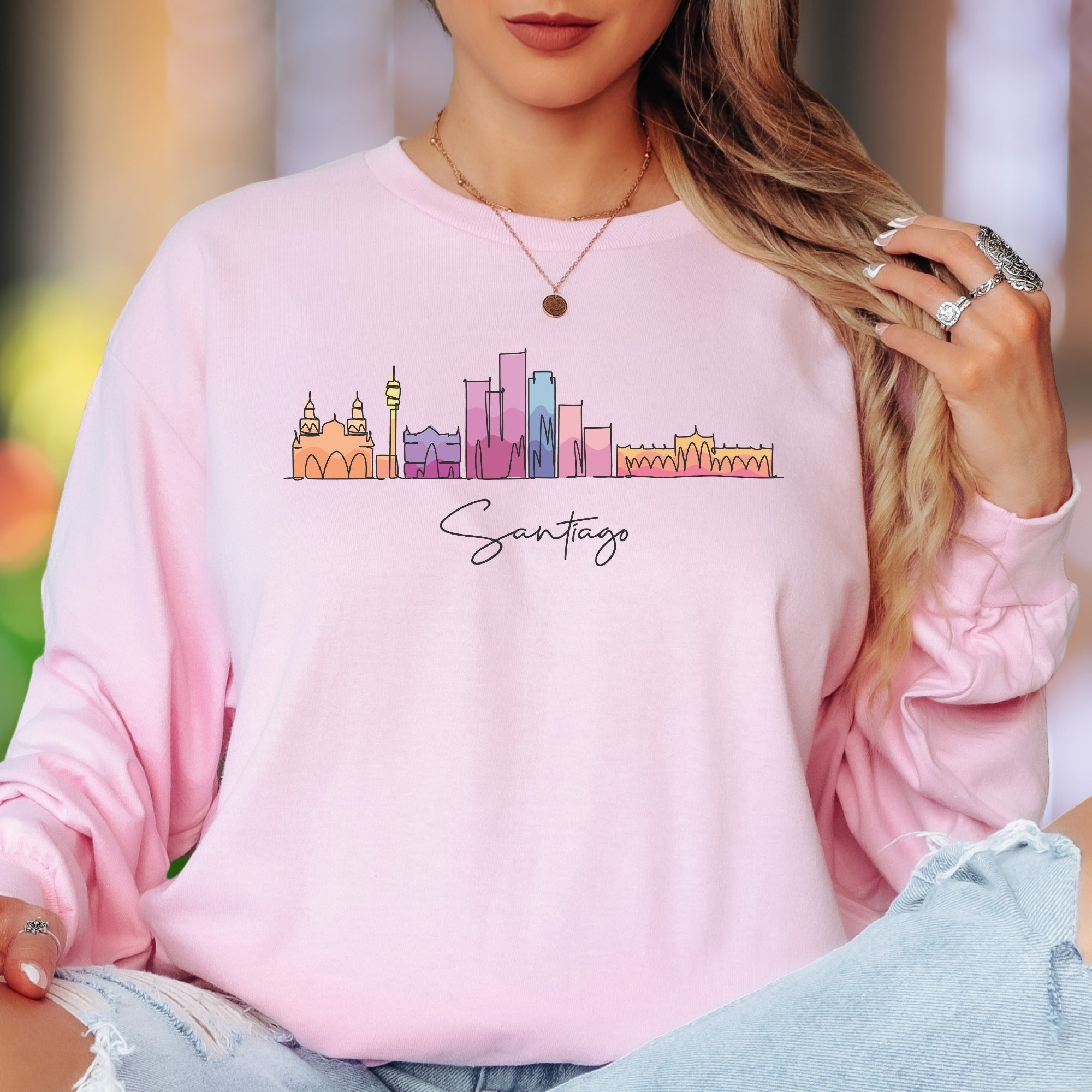 "Santiago" | Minimal Skyline Unisex Adult Long Sleeve T-Shirt | Travel & City Love