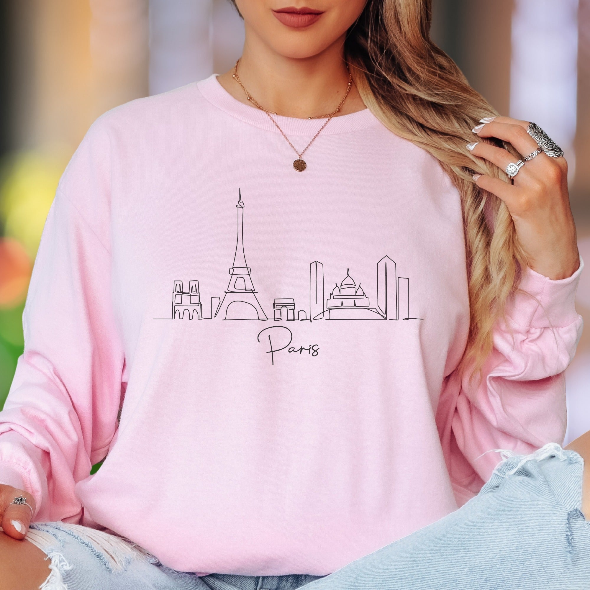 "Paris" | Minimal Skyline Unisex Adult Long Sleeve T-Shirt | Travel Lifestyle