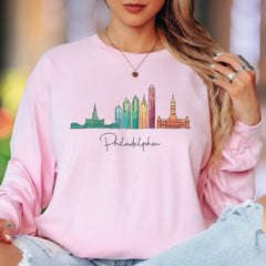 "Philadelphia" | Skyline Line Art Unisex Adult Long Sleeve T-Shirt | City Pride Apparel