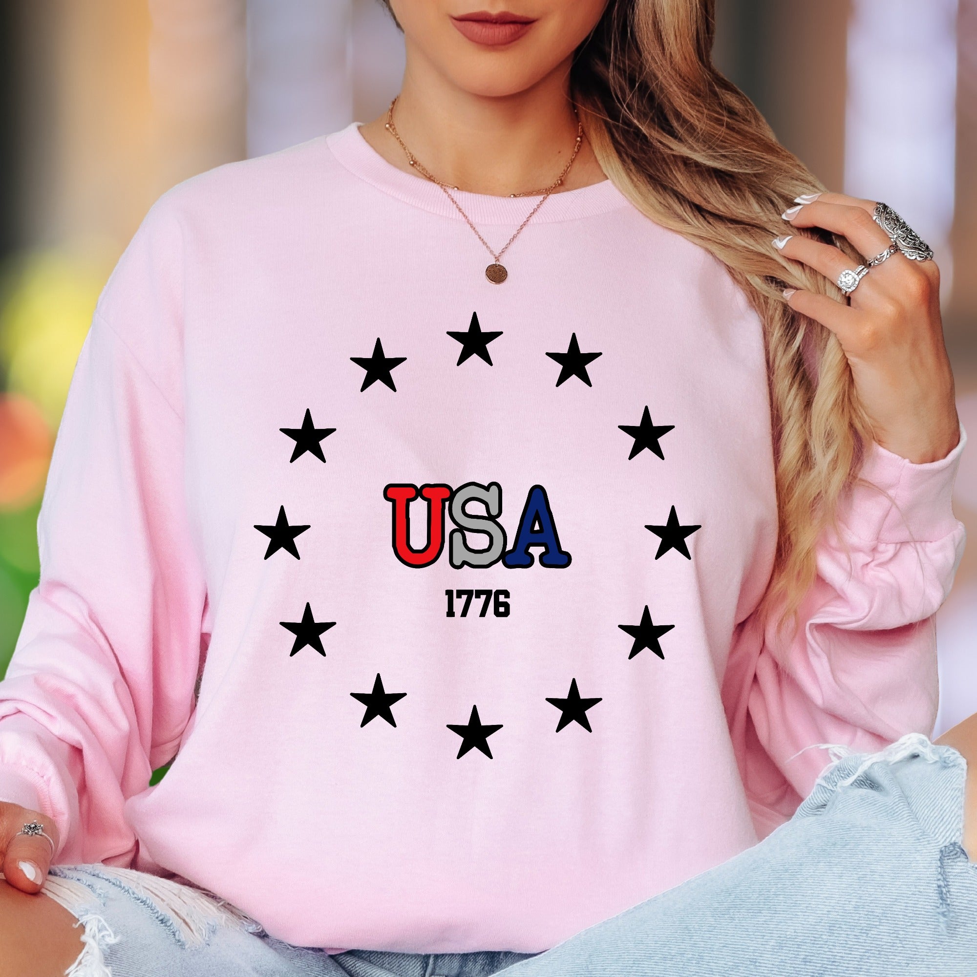 "USA 1776" | Patriot Stars Unisex Adult Long Sleeve T-Shirt | American Pride