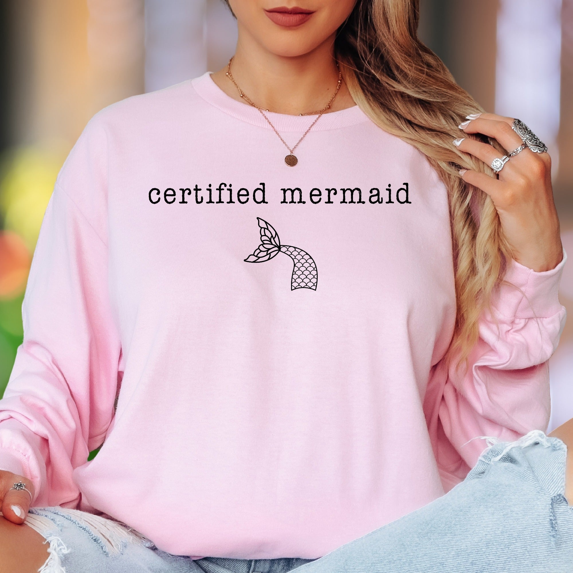 "Certified Mermaid" | Minimalist Typography Unisex Adult Long Sleeve T-Shirt | Playful Lifestyle