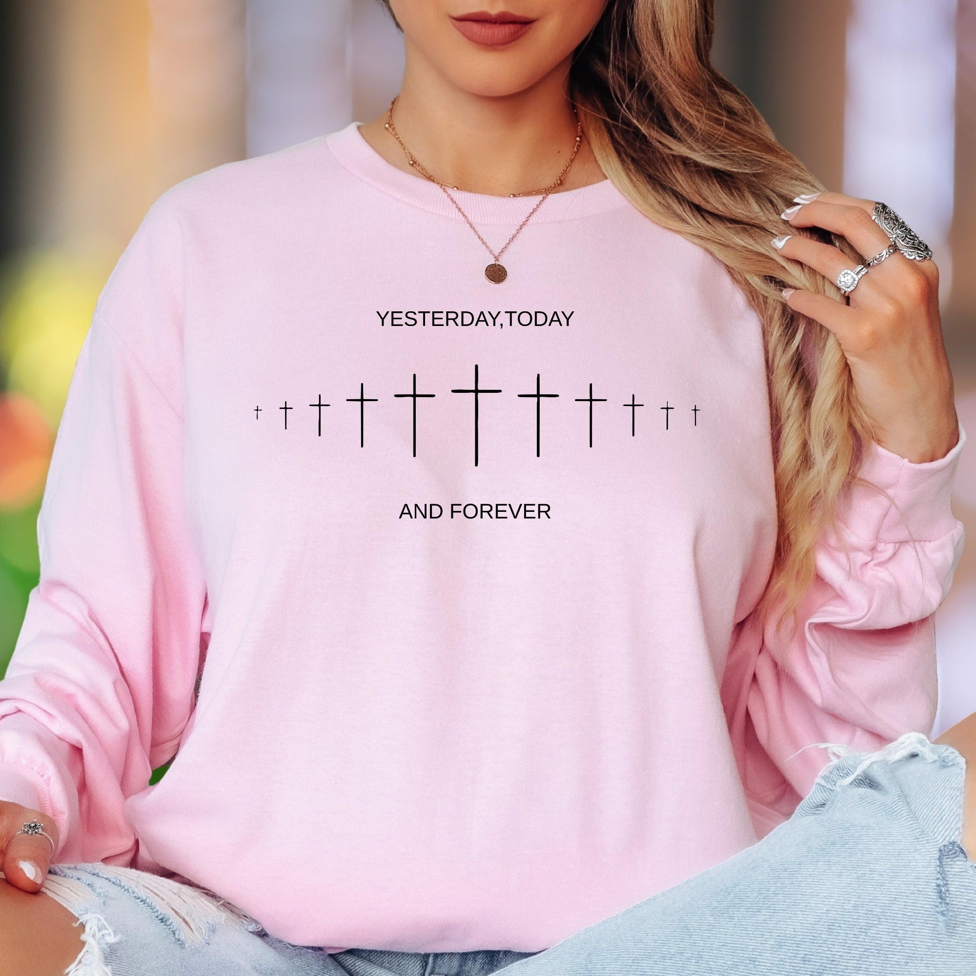 "Yesterday, Today And Forever" | Minimalist Crosses Unisex Adult Long Sleeve T-Shirt | Faith-Inspired Lifestyle