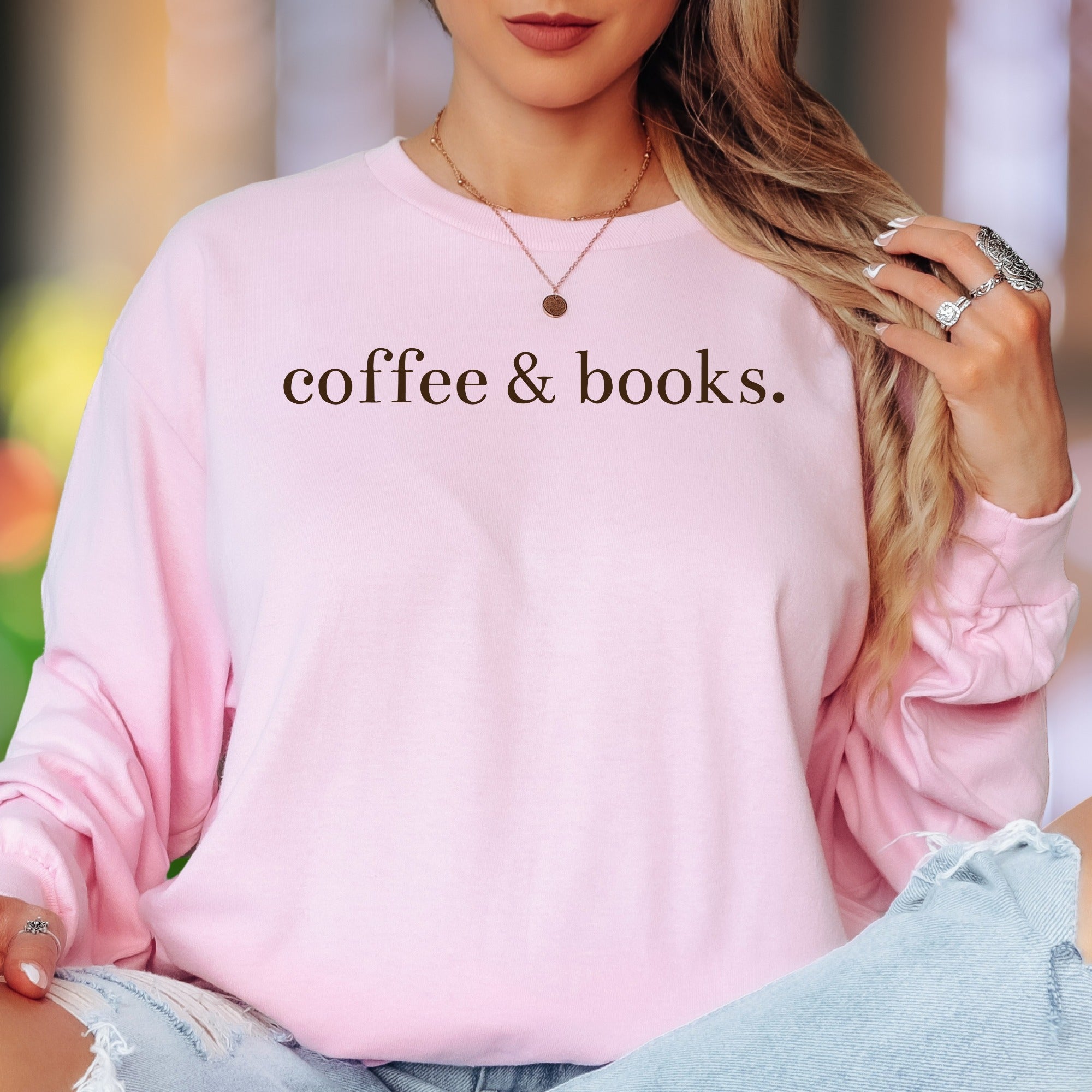 "coffee & books." | Minimal Typography Unisex Adult Long Sleeve T-Shirt | Relaxed Lifestyle