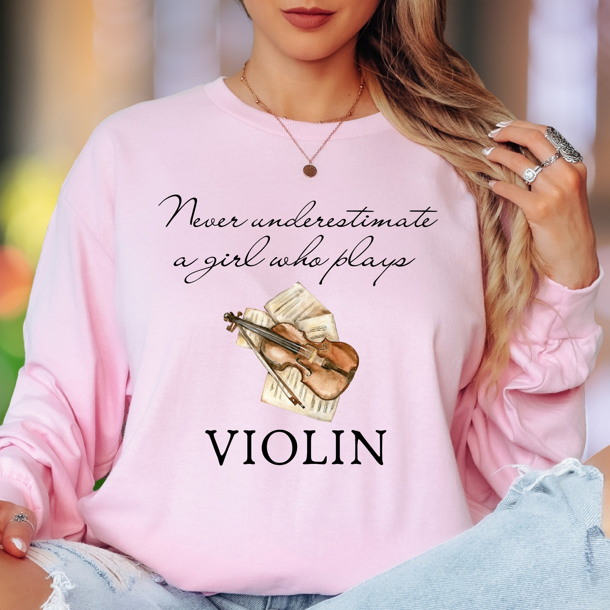 "Never Underestimate A Girl Who Plays Violin" | Artistic Expression Unisex Adult Long Sleeve T-Shirt | Musician Lifestyle