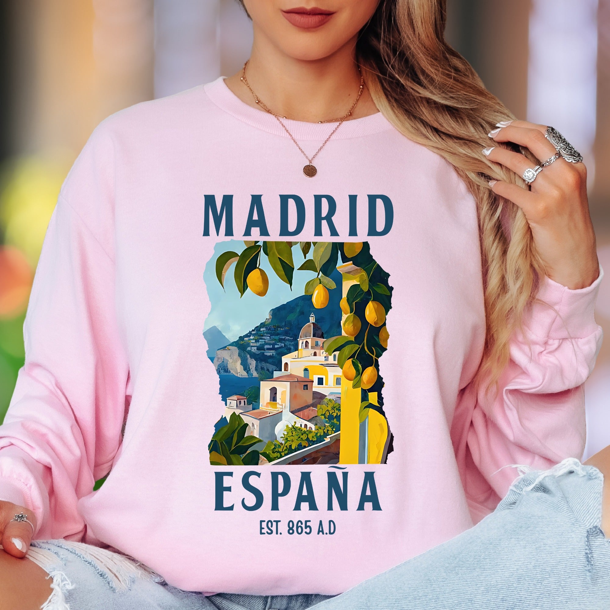 "Madrid España Est. 865 A.D" | Vintage Travel Unisex Adult Long Sleeve T-Shirt | European Lifestyle