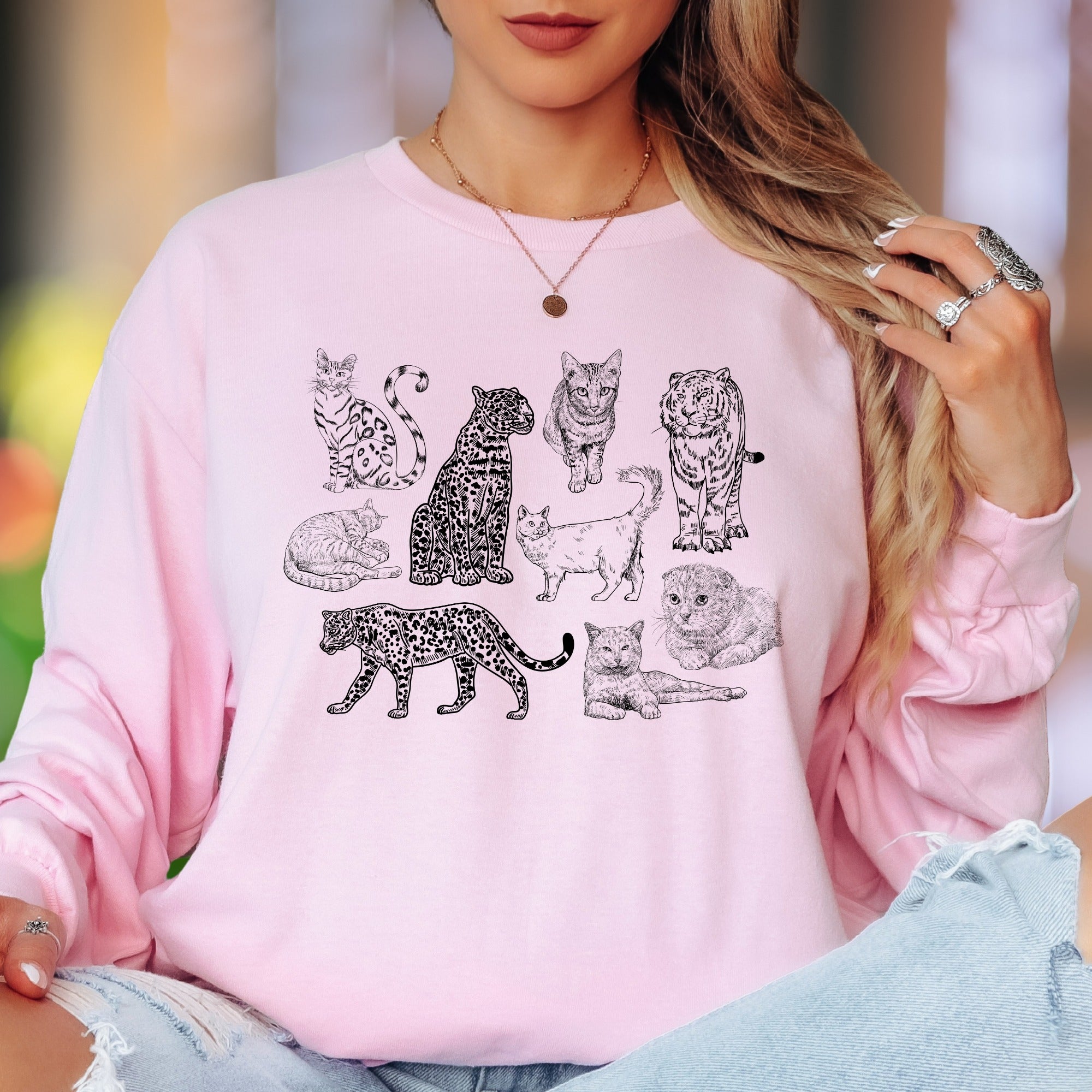 "Feline Friends" | Vintage Cat Illustration Unisex Adult Long Sleeve T-Shirt | Animal Lover Apparel
