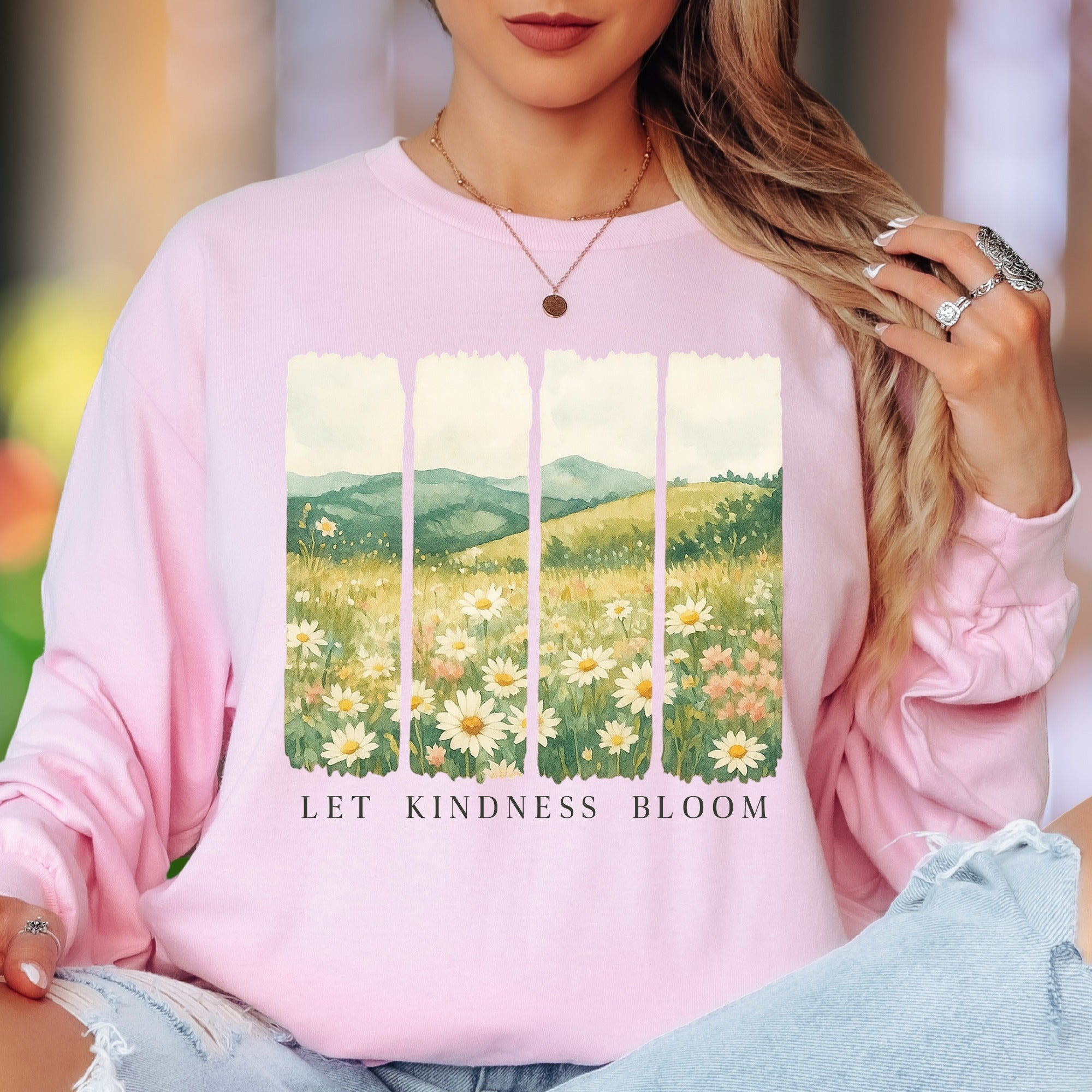 "Let Kindness Bloom" | Nature Watercolor Unisex Adult Long Sleeve T-Shirt | Gentle Lifestyle