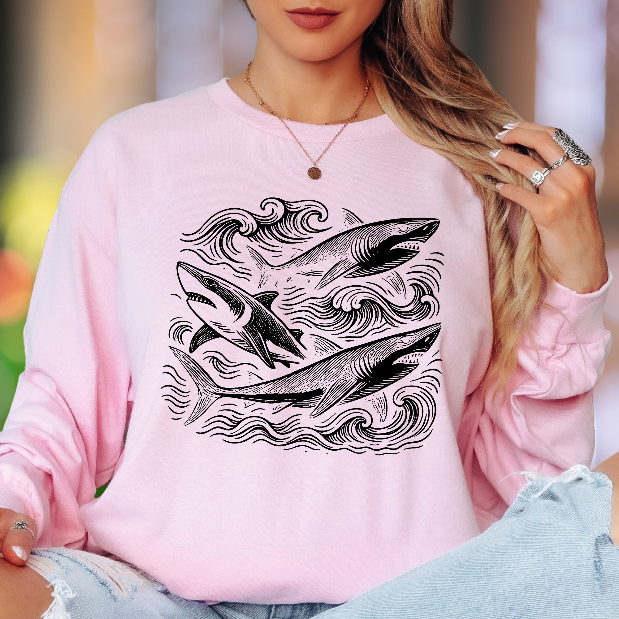 Oceanic Shark Design | Nature Art Unisex Adult Long Sleeve T-Shirt | Marine Lifestyle