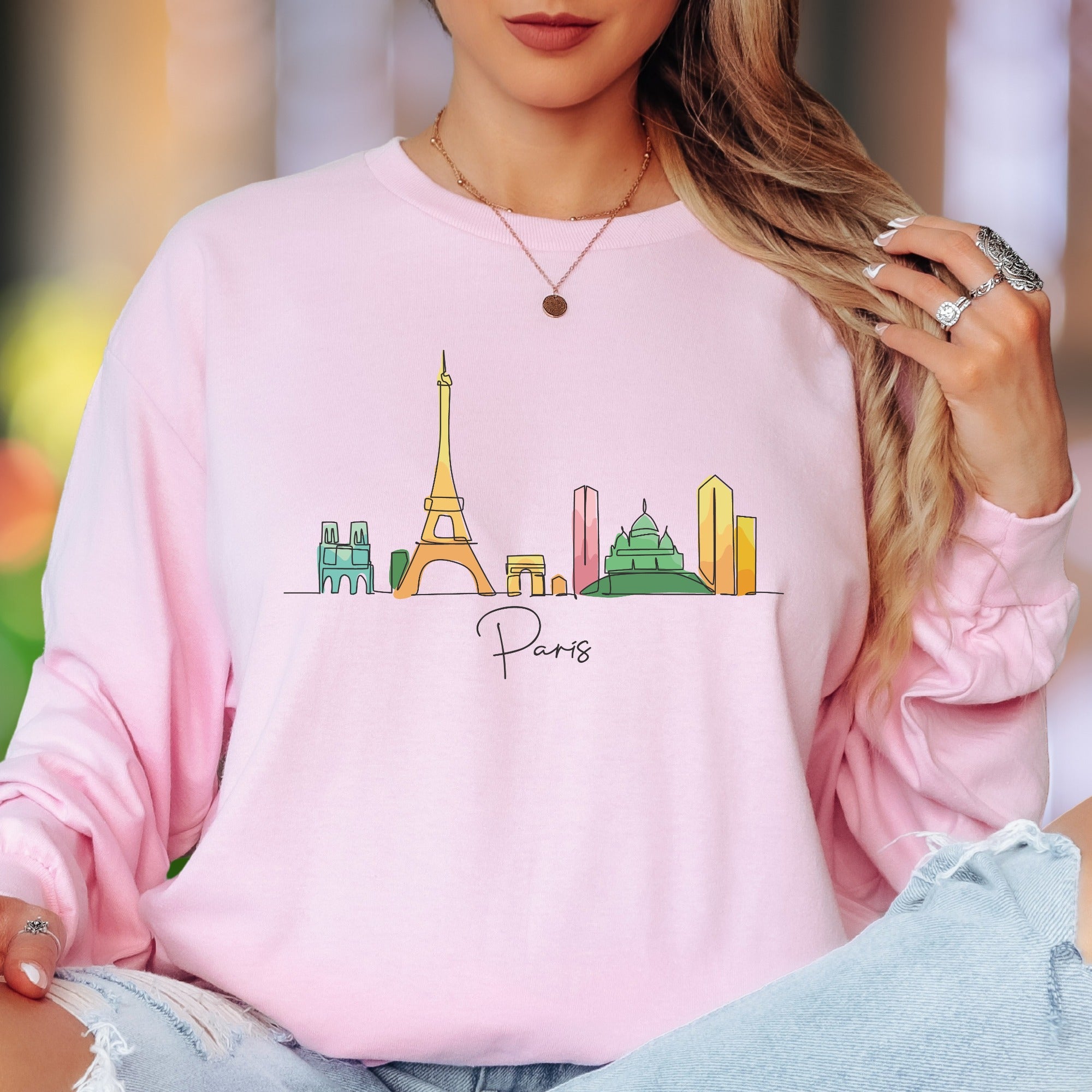 "Paris" | Minimal Skyline Unisex Adult Long Sleeve T-Shirt | Travel & Lifestyle Apparel