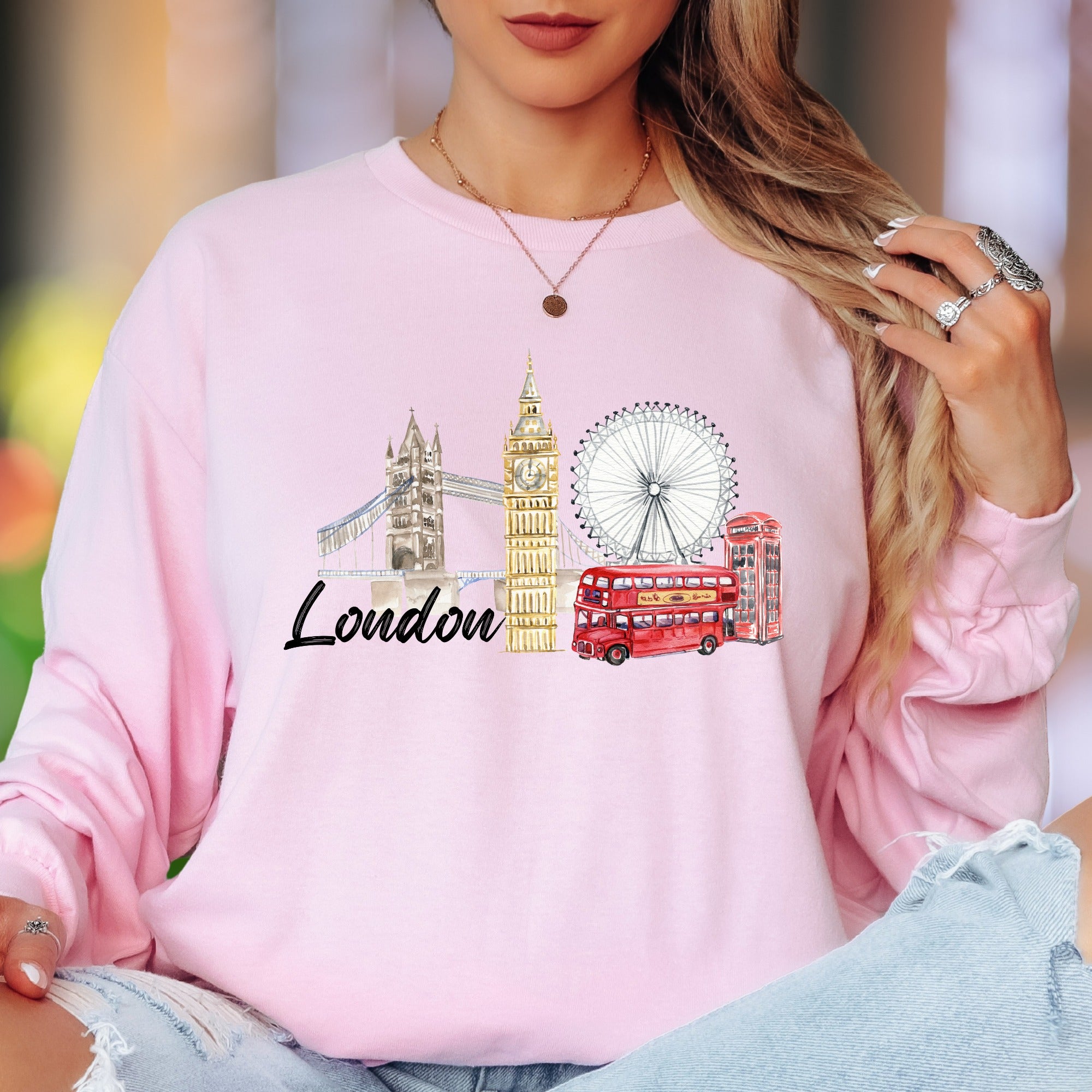 "London" | Watercolor Cityscape Unisex Adult Long Sleeve T-Shirt | Travel & Culture Lifestyle