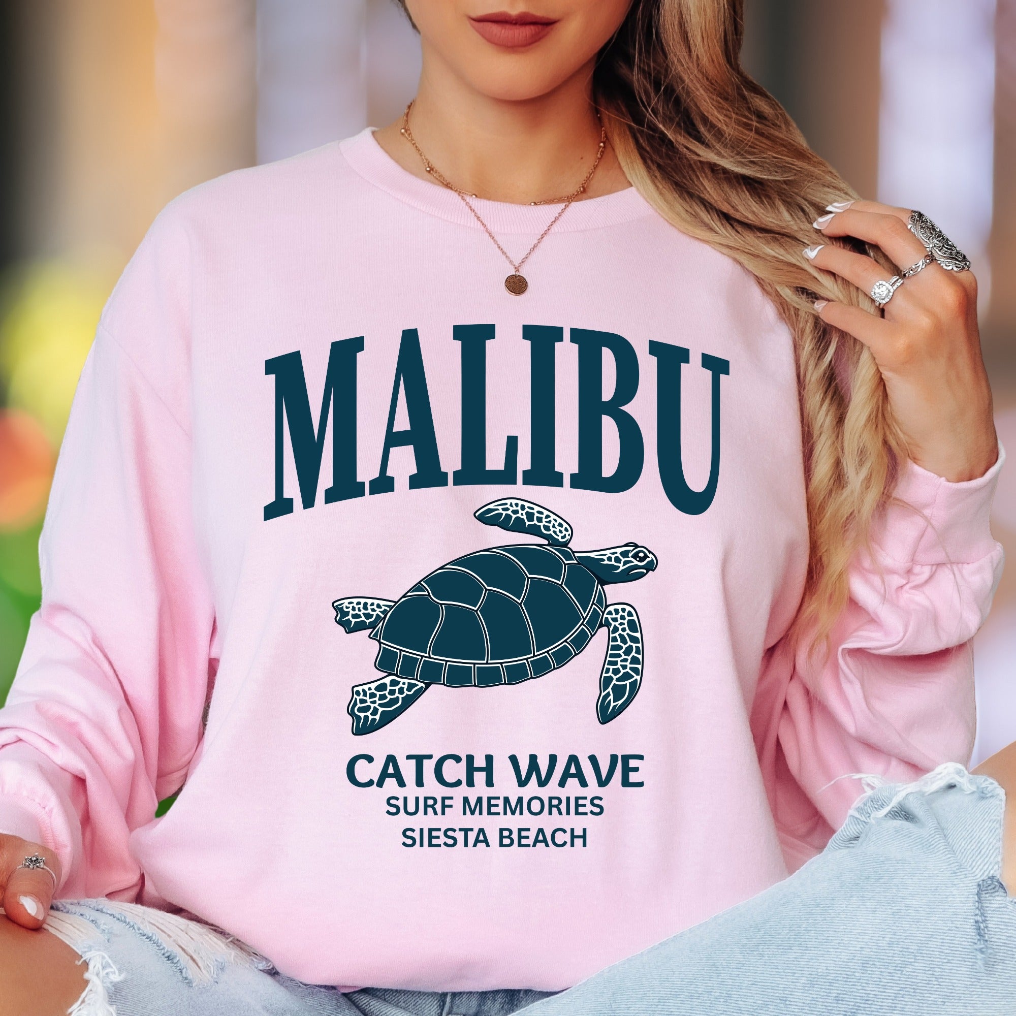 "MALIBU Catch Wave Surf Memories Siesta Beach" | Coastal Retro Unisex Adult Long Sleeve T-Shirt | Beach Lifestyle