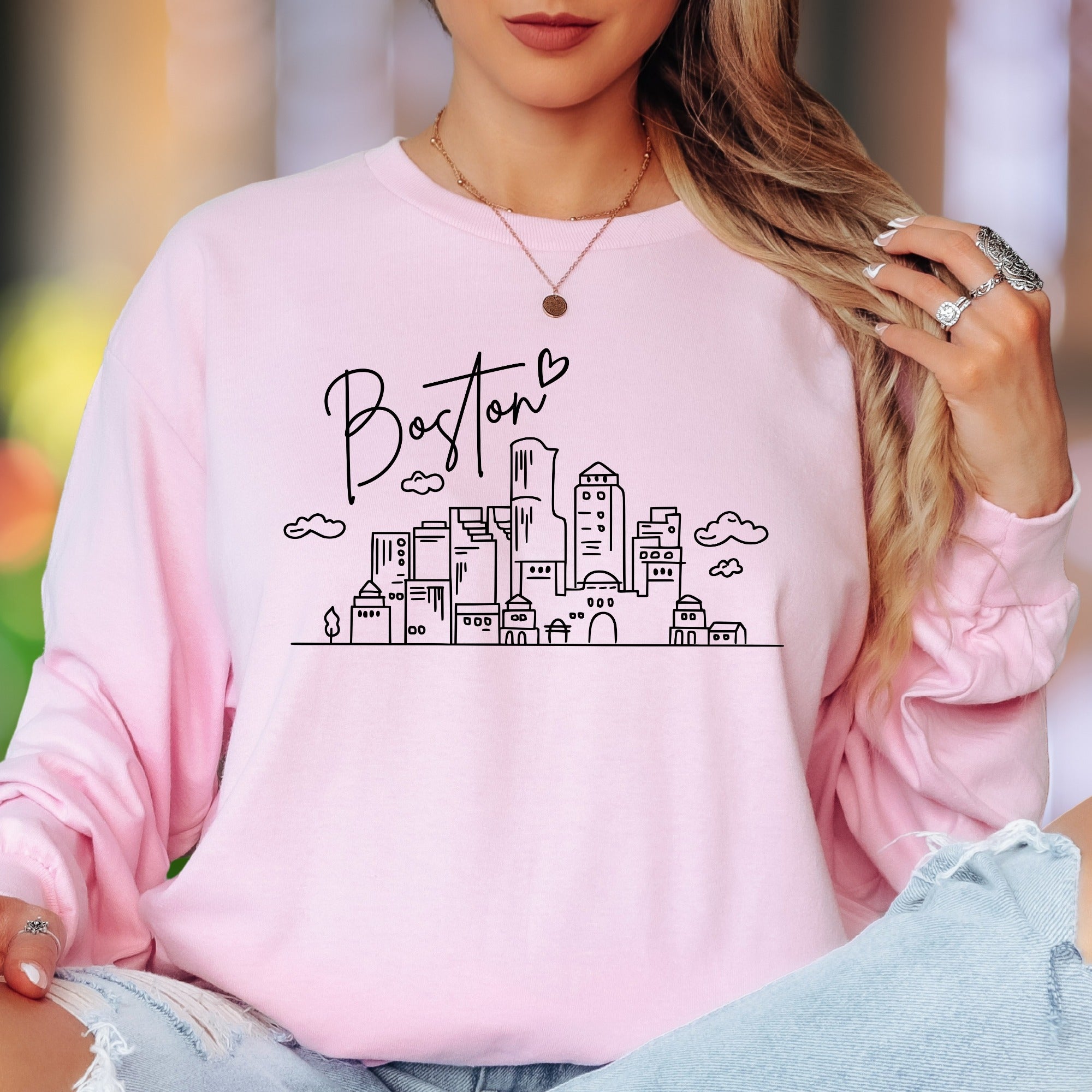 "Boston" | Minimal Cityscape Unisex Adult Long Sleeve T-Shirt | Travel & Lifestyle