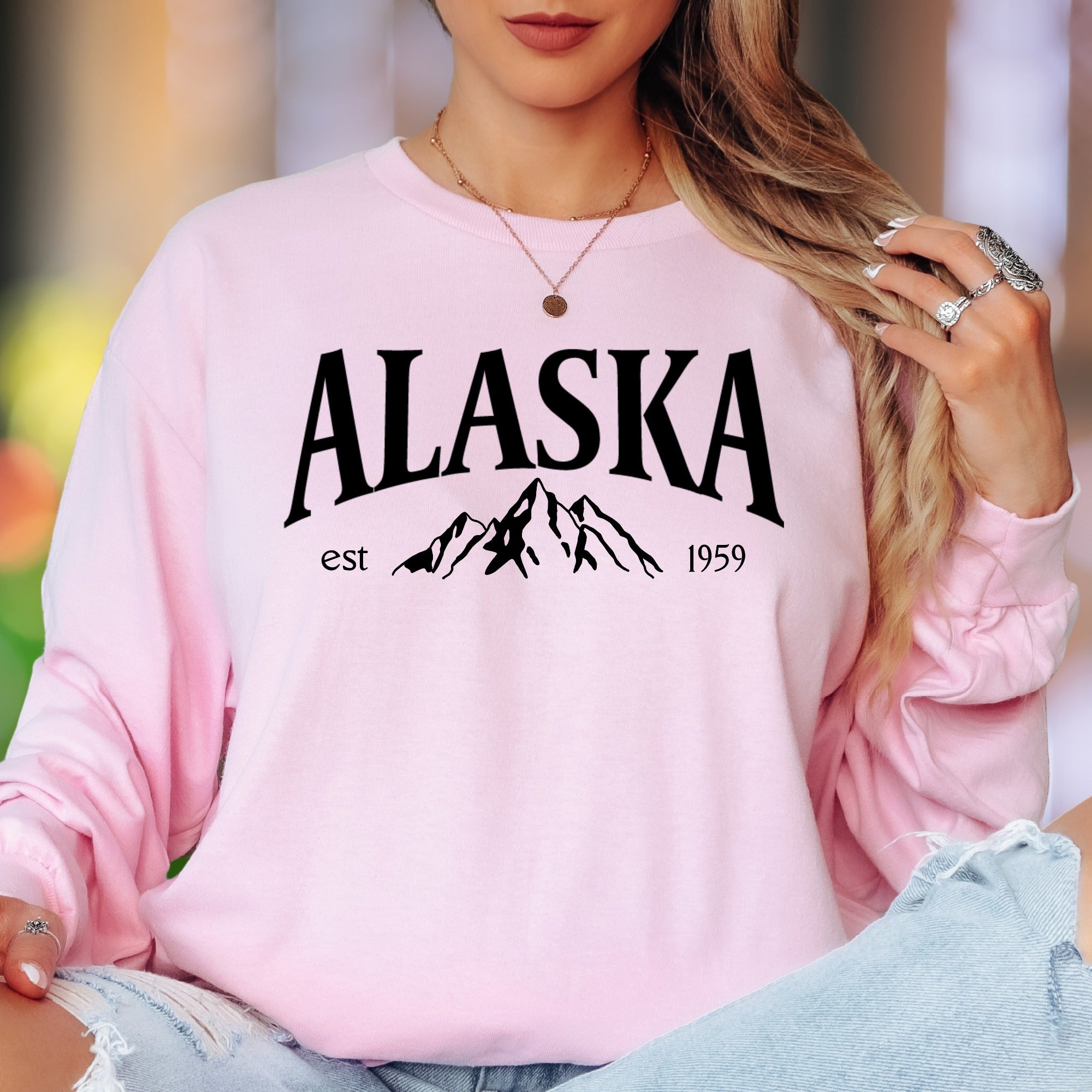"Alaska Est 1959" | Vintage Mountain Unisex Adult Long Sleeve T-Shirt | Nature Inspired Apparel