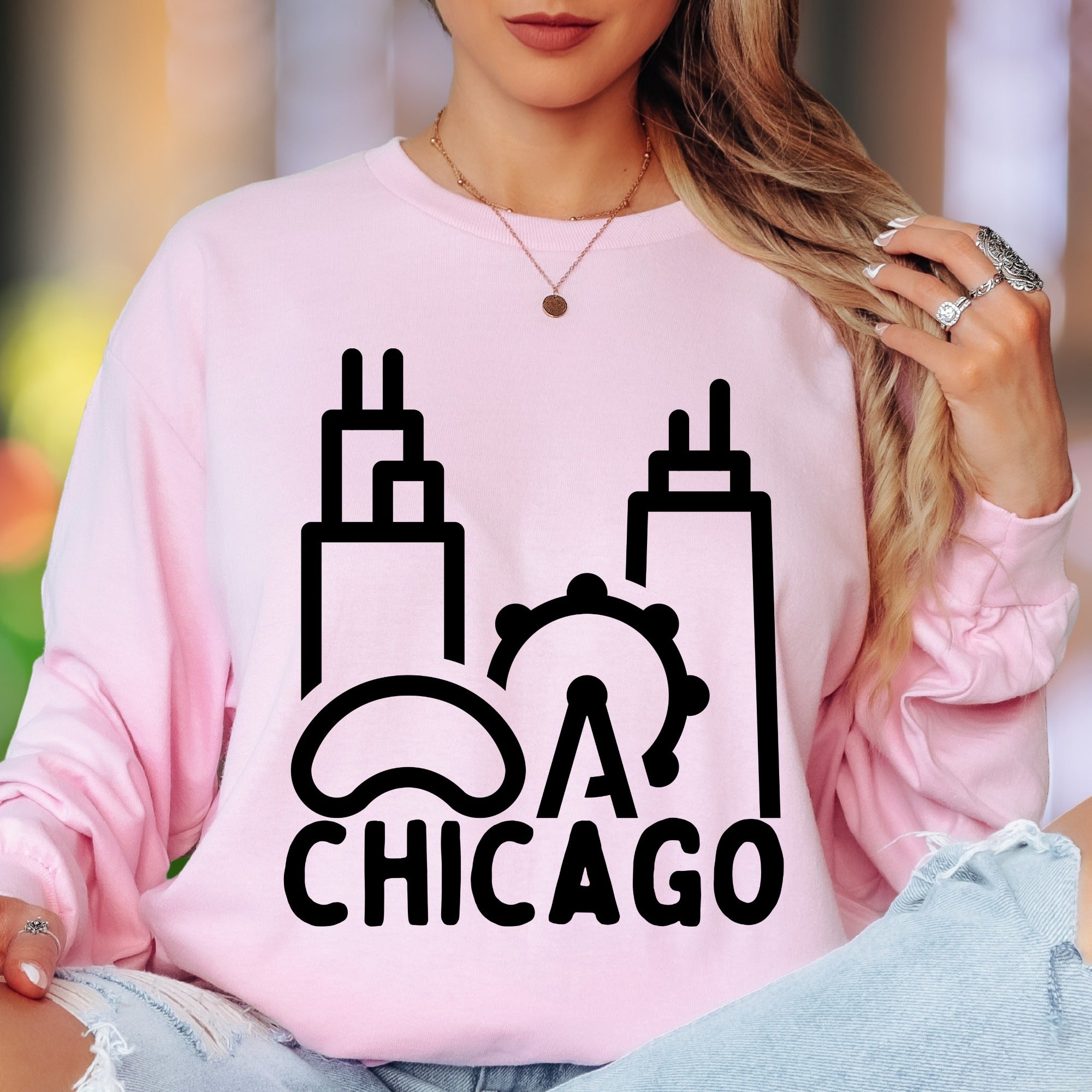 "CHICAGO" | Minimal Skyline Unisex Adult Long Sleeve T-Shirt | City Pride