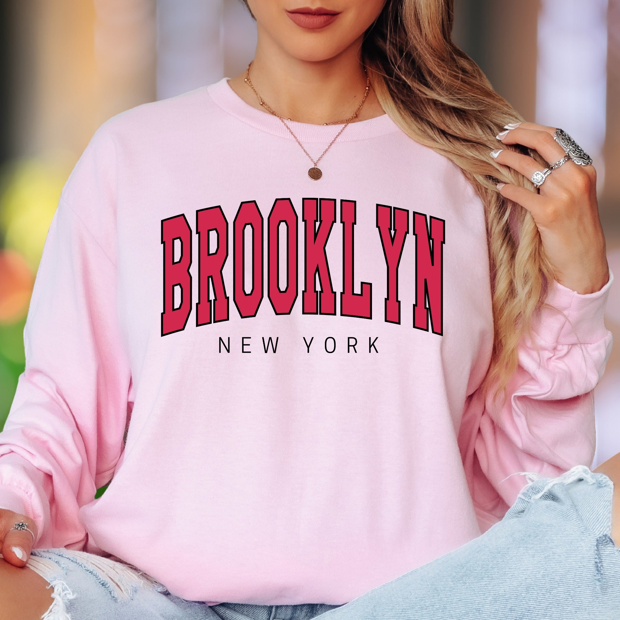 "BROOKLYN NEW YORK" | Retro College Font Unisex Adult Long Sleeve T-Shirt | City Pride Streetwear