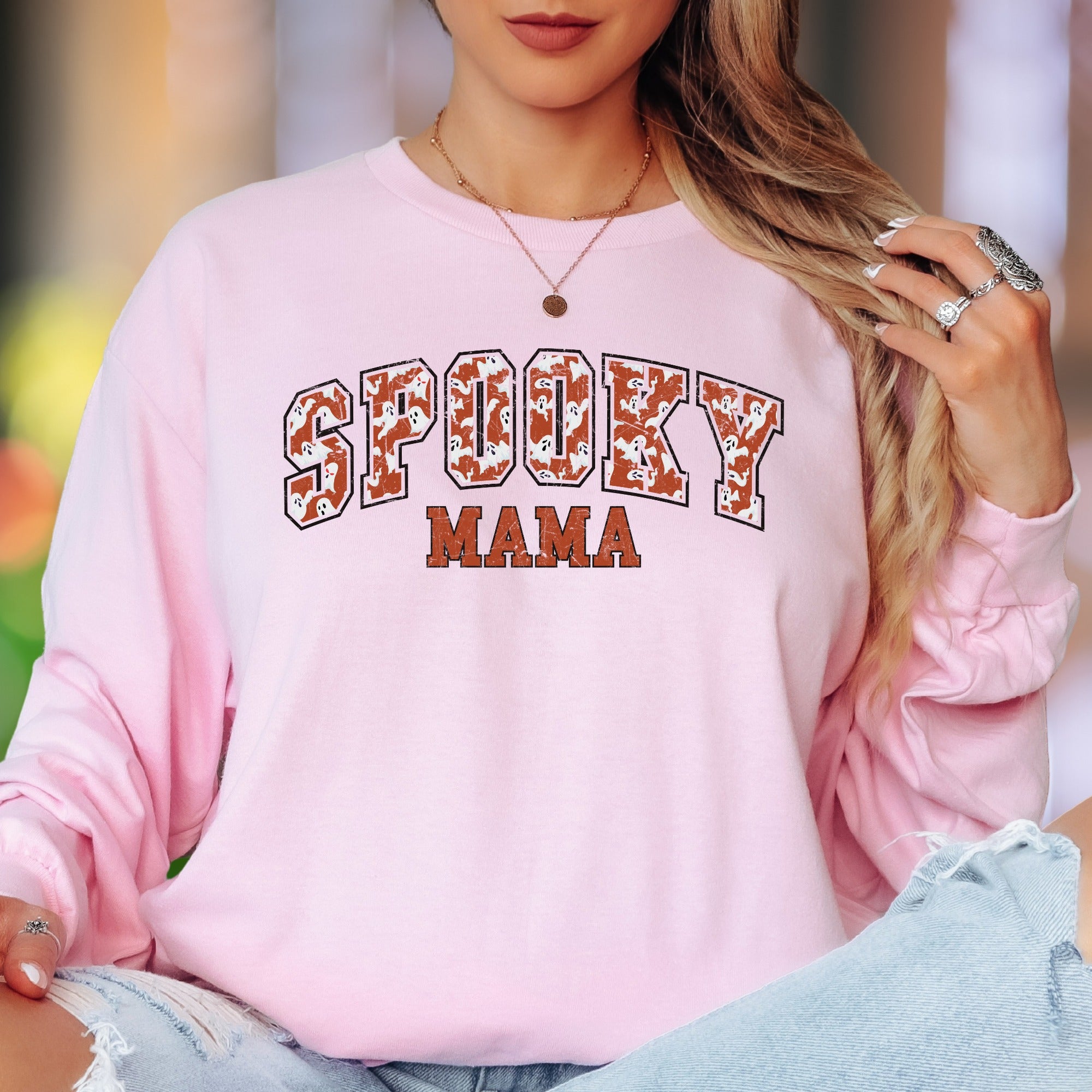 "Spooky Mama" | Distressed Retro Unisex Adult Long Sleeve T-Shirt | Halloween Lifestyle