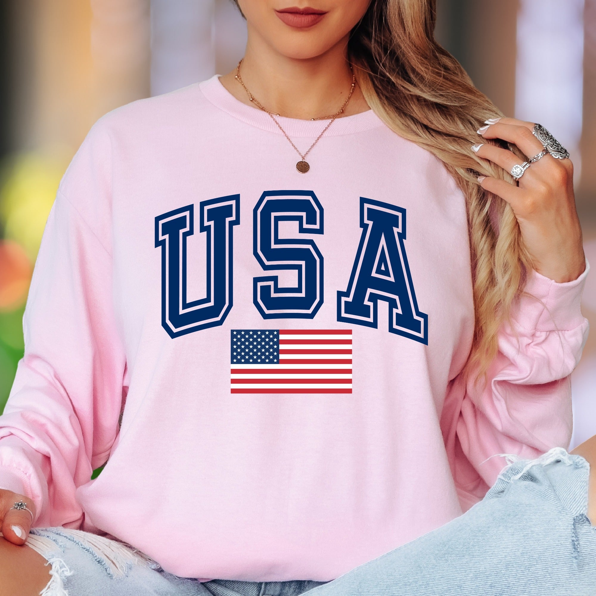 "USA" | Patriotic Bold Typography Unisex Adult Long Sleeve T-Shirt | American Pride Apparel