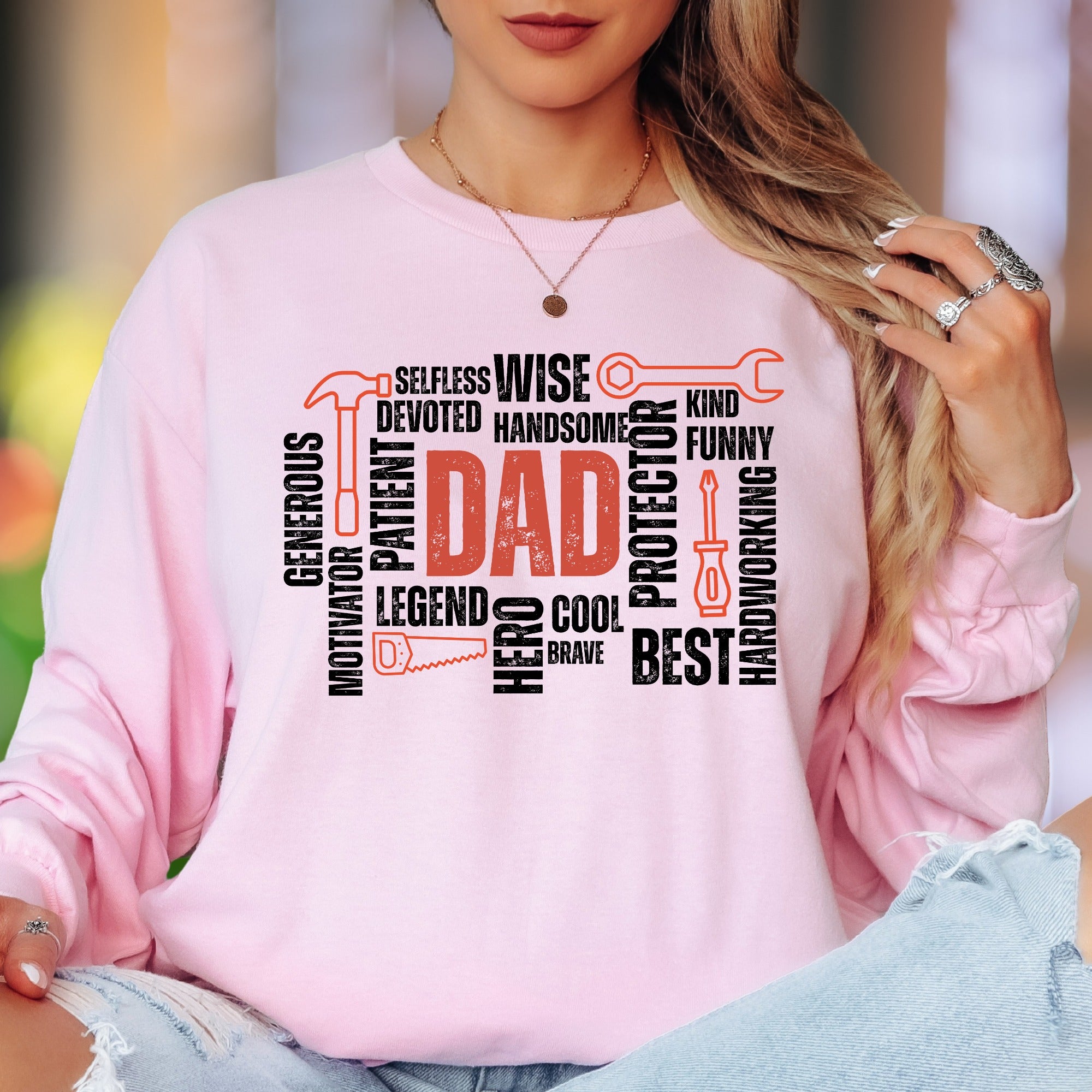 "DAD" Word Cloud | Typography Unisex Adult Long Sleeve T-Shirt | Father's Day Gift
