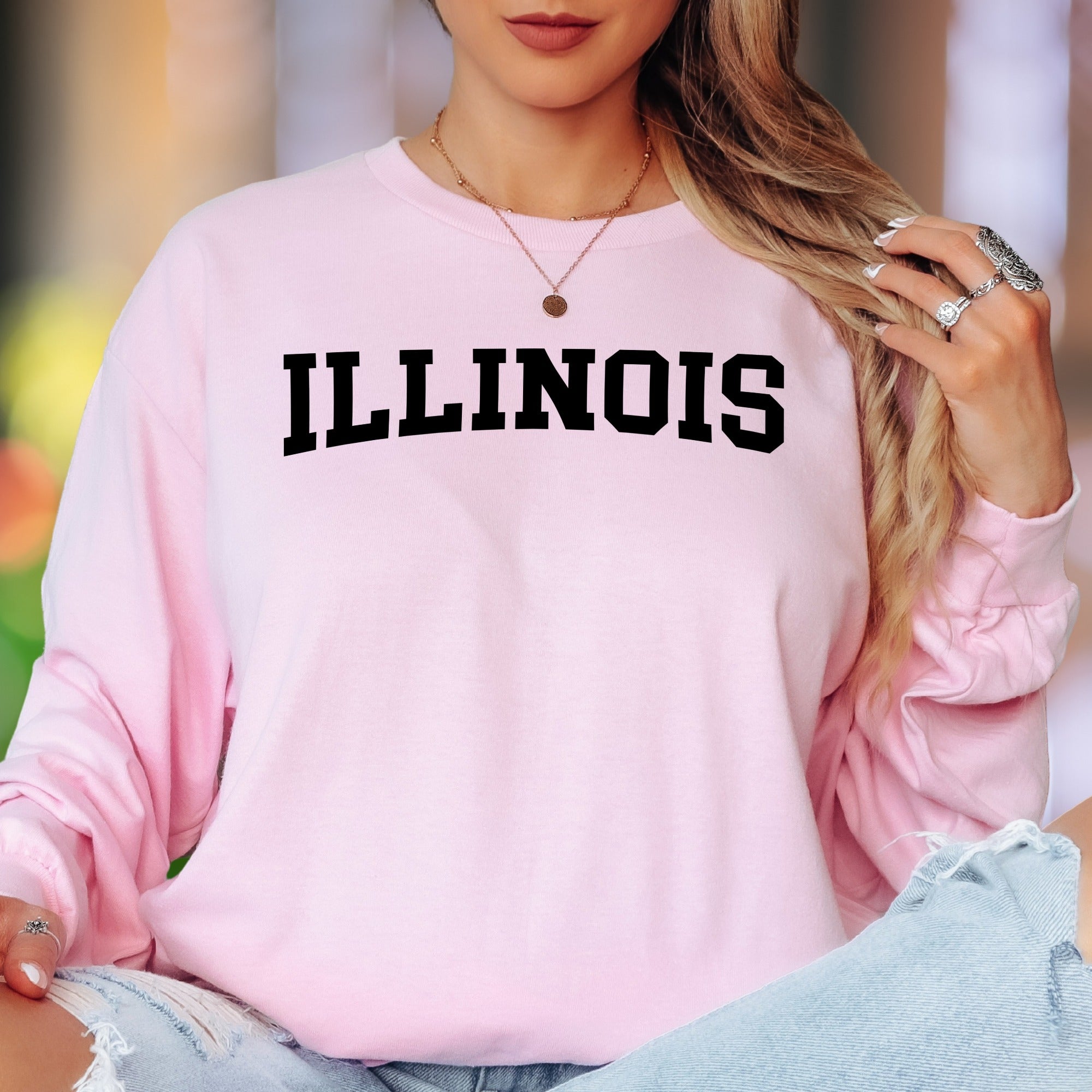 "ILLINOIS" | Collegiate Bold Typography Unisex Adult Long Sleeve T-Shirt | State Pride Lifestyle