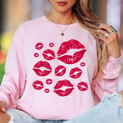 "Pink Kisses" | Playful Pattern Unisex Adult Long Sleeve T-Shirt | Flirty Lifestyle