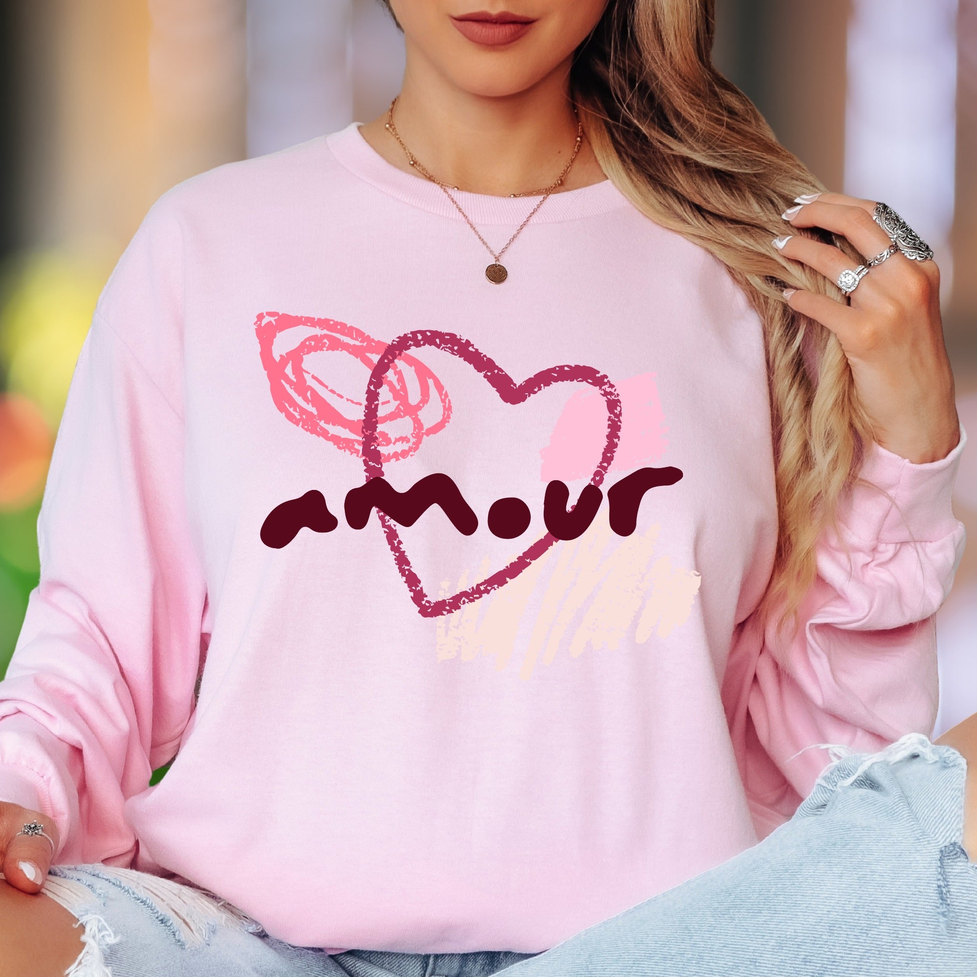 "Amour" | Abstract Brushstroke Unisex Adult Long Sleeve T-Shirt | Romantic Expression