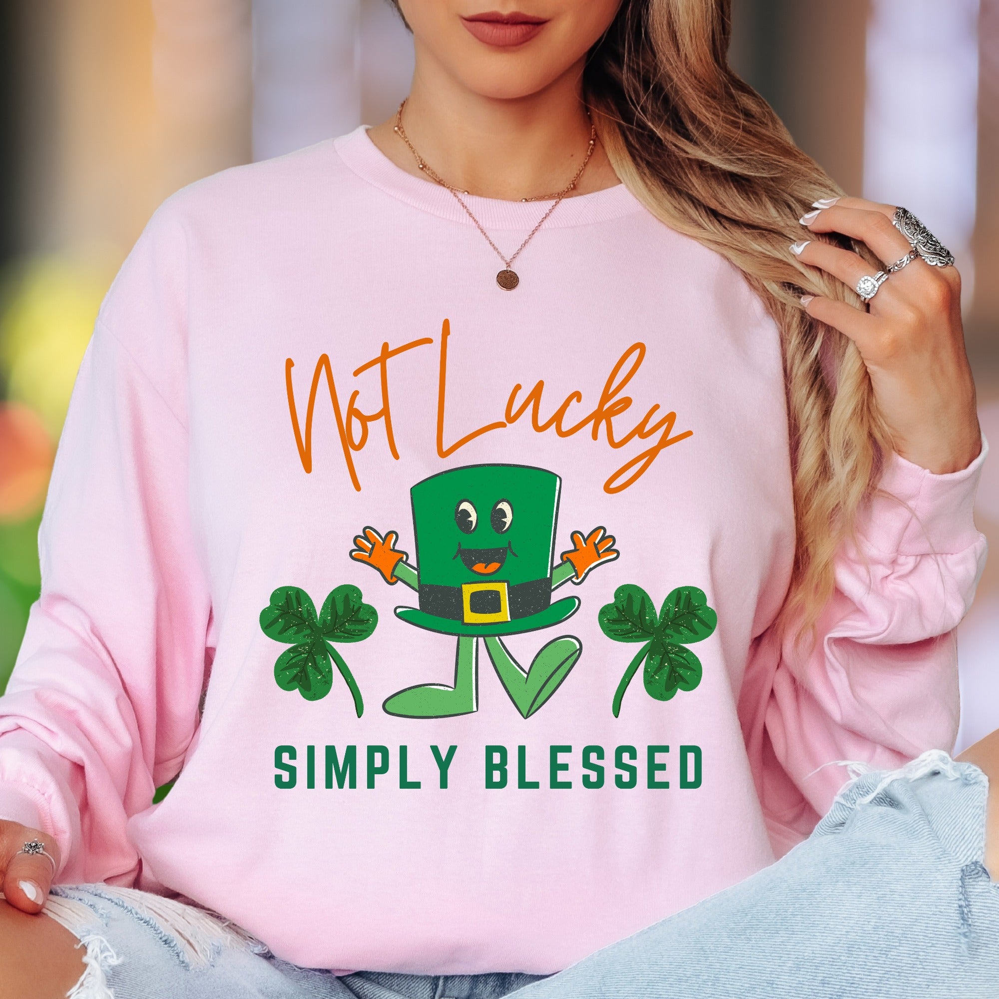 "Not Lucky Simply Blessed" | Funny St. Patrick's Day Unisex Adult Long Sleeve T-Shirt | Humorous Lifestyle