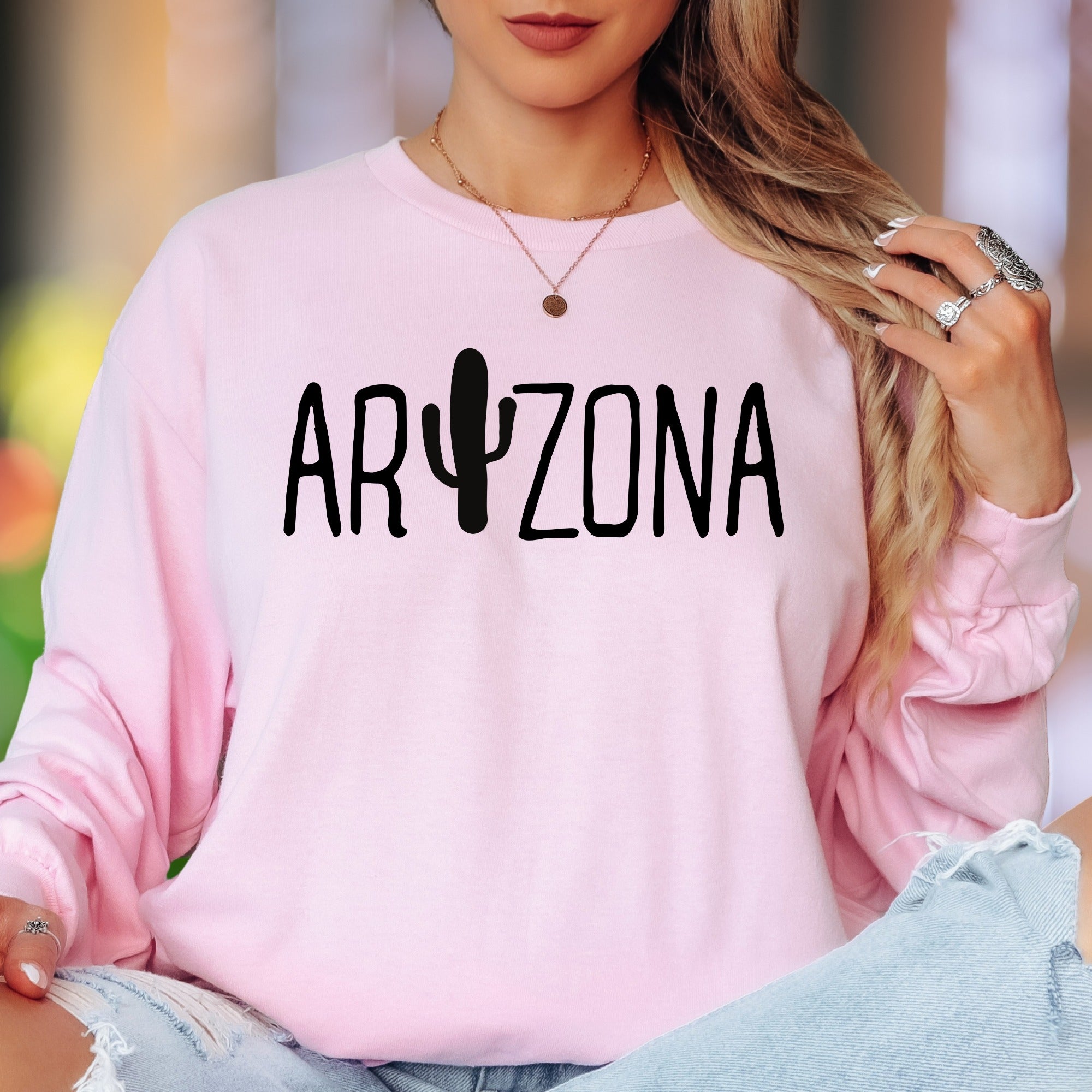 "Arizona" | Cactus Typography Unisex Adult Long Sleeve T-Shirt | Desert Lifestyle Apparel