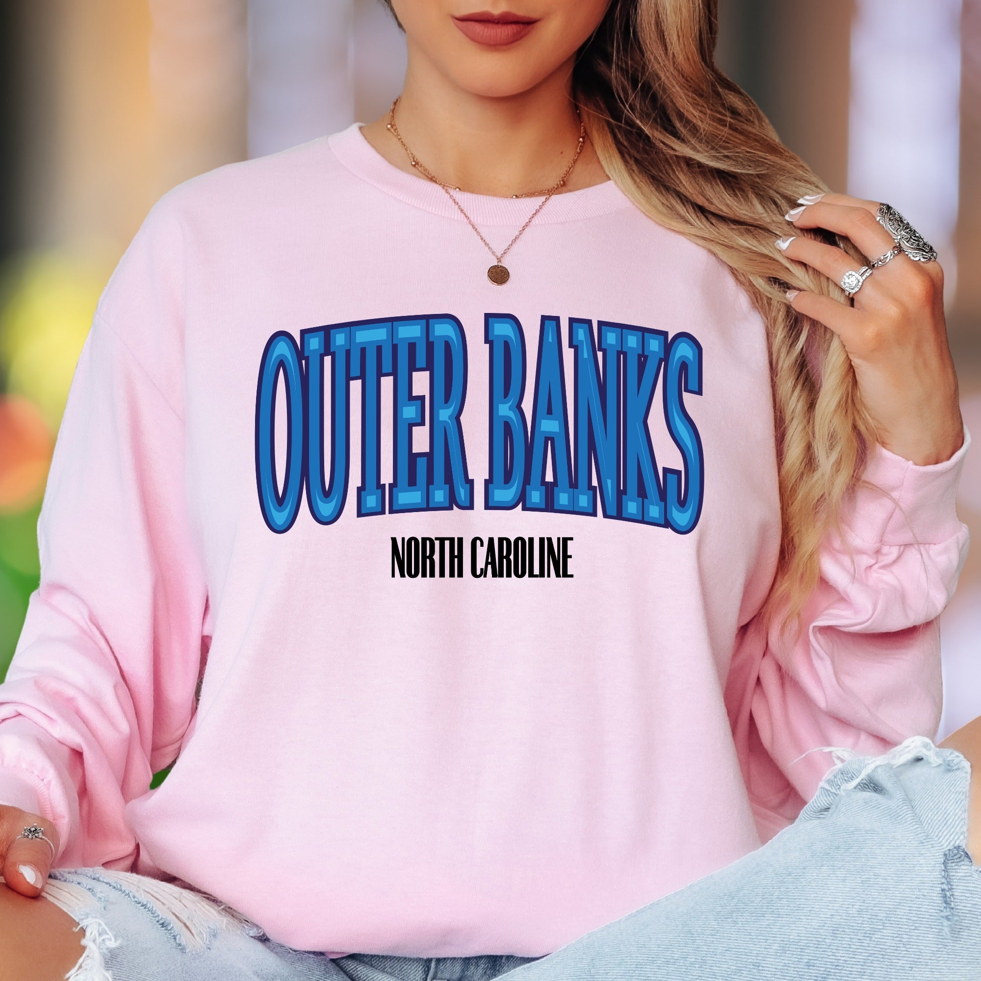 "Outer Banks North Carolina" | Retro Typography Unisex Adult Long Sleeve T-Shirt | Coastal Lifestyle