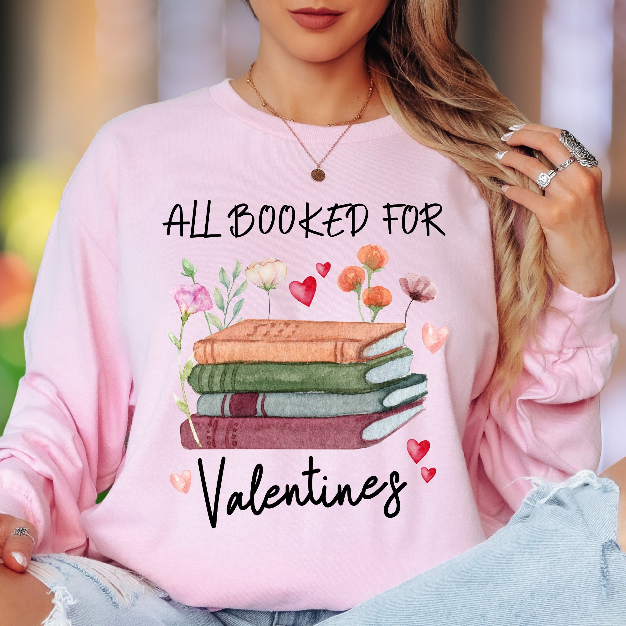 "All Booked For Valentines" | Watercolor Book Lover Unisex Adult Long Sleeve T-Shirt | Romantic Lifestyle