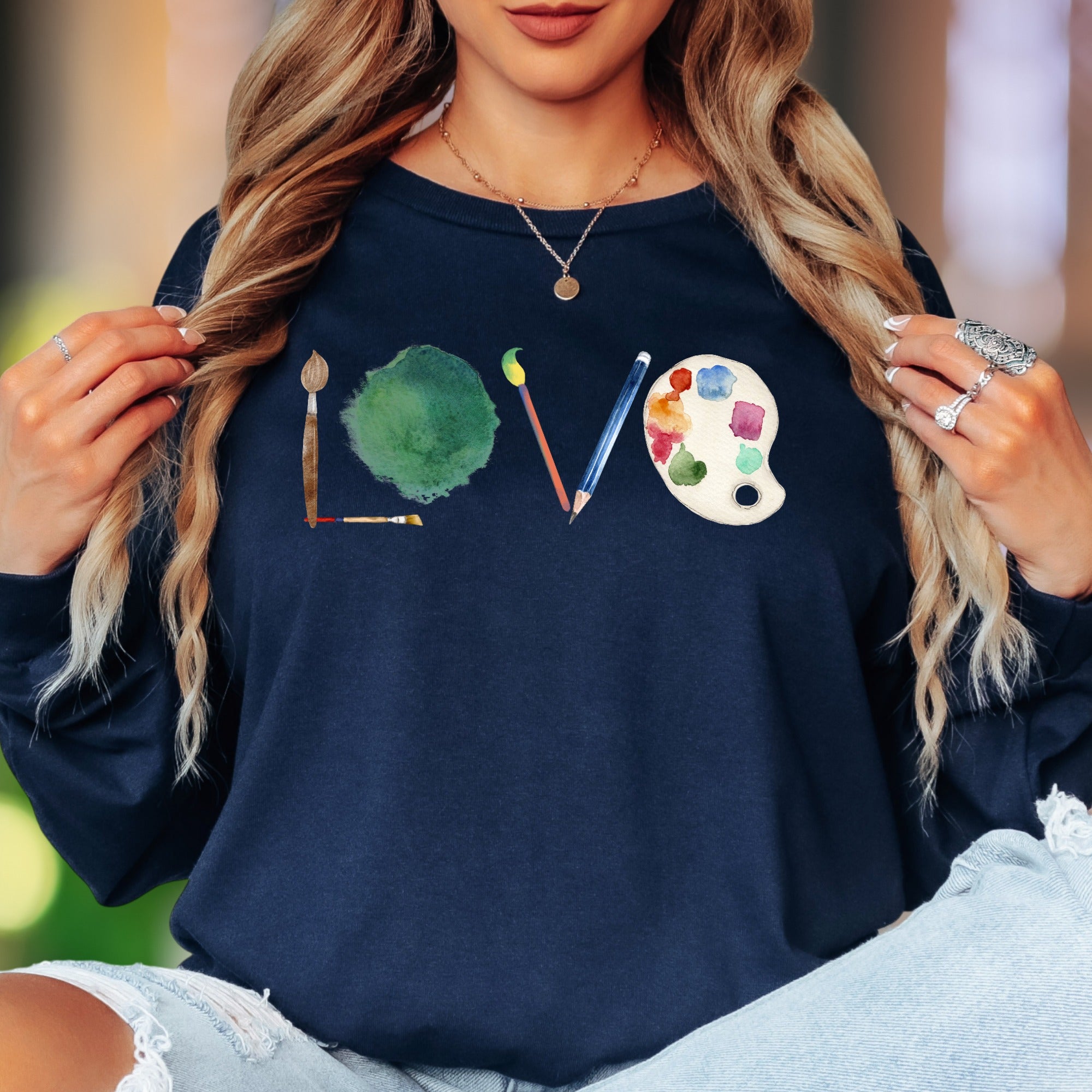 "LOVE" | Artistic Watercolor Unisex Adult Long Sleeve T-Shirt | Creative Lifestyle