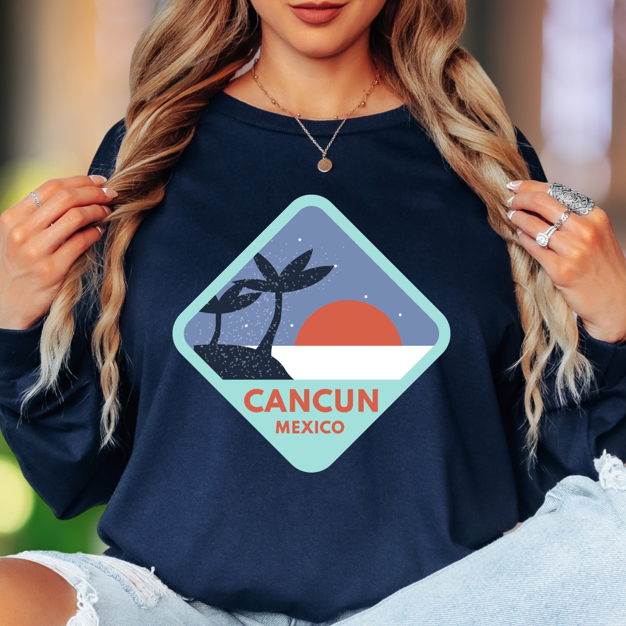 "Cancun Mexico" | Retro Travel Unisex Adult Long Sleeve T-Shirt | Vacation Lifestyle