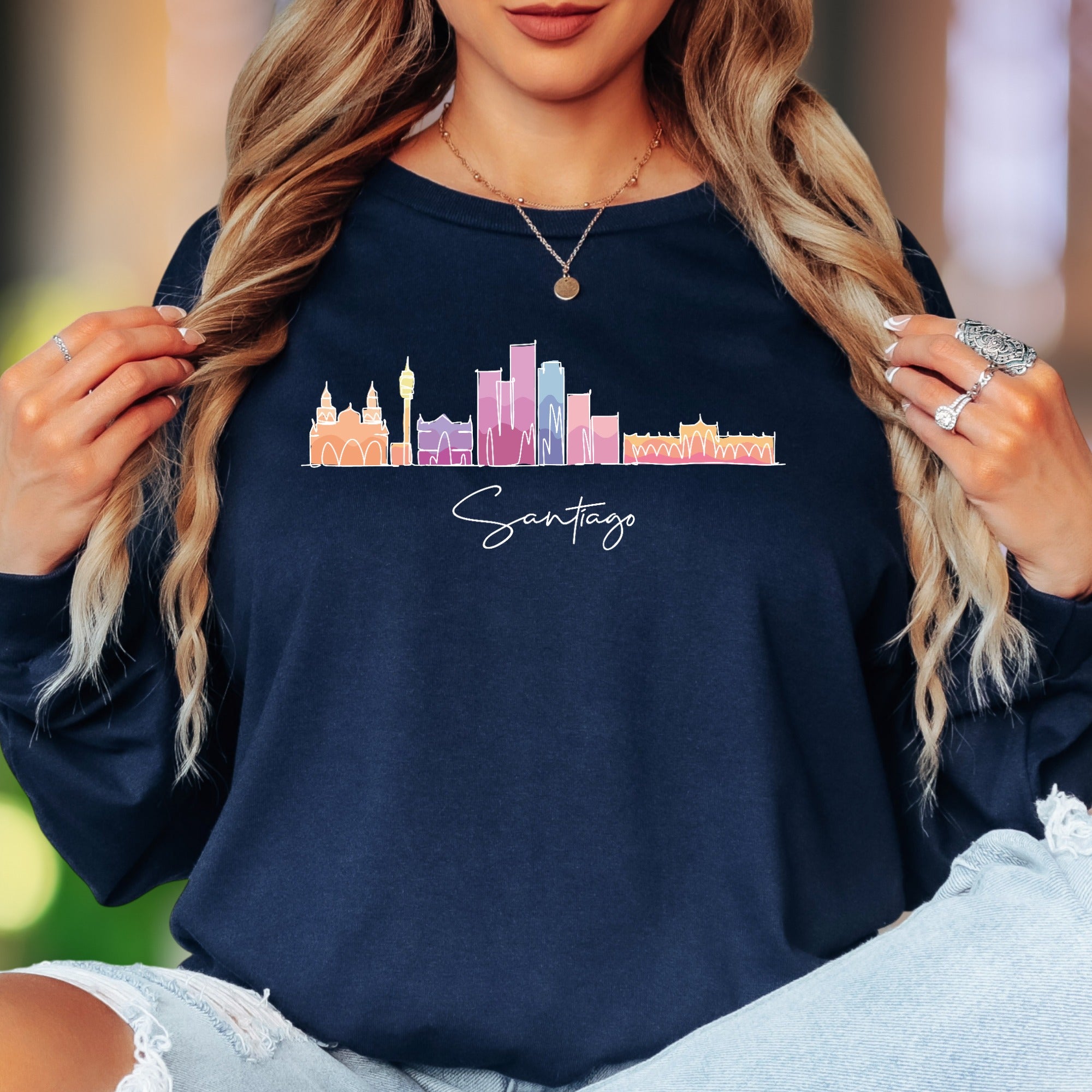 "Santiago" | Minimal Skyline Unisex Adult Long Sleeve T-Shirt | Travel & City Love