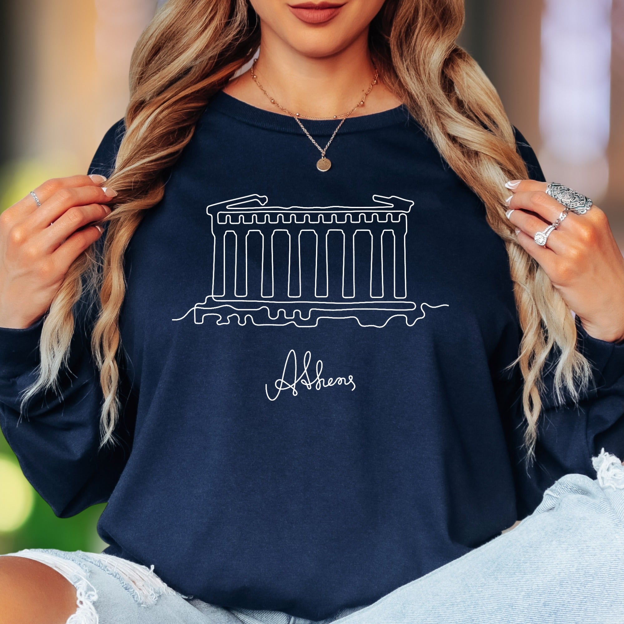 "Athens" | Minimal Architecture Unisex Adult Long Sleeve T-Shirt | Travel Lifestyle