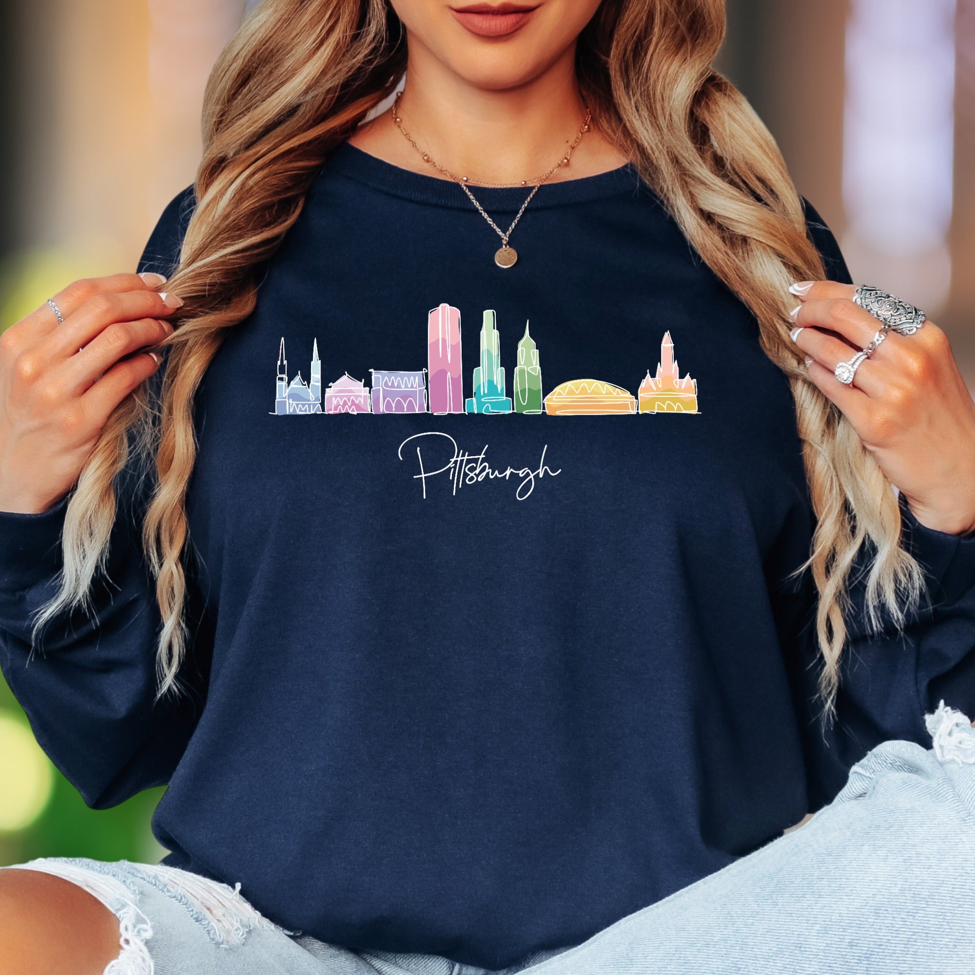 "Philadelphia" | Skyline Line Art Unisex Adult Long Sleeve T-Shirt | City Pride Apparel