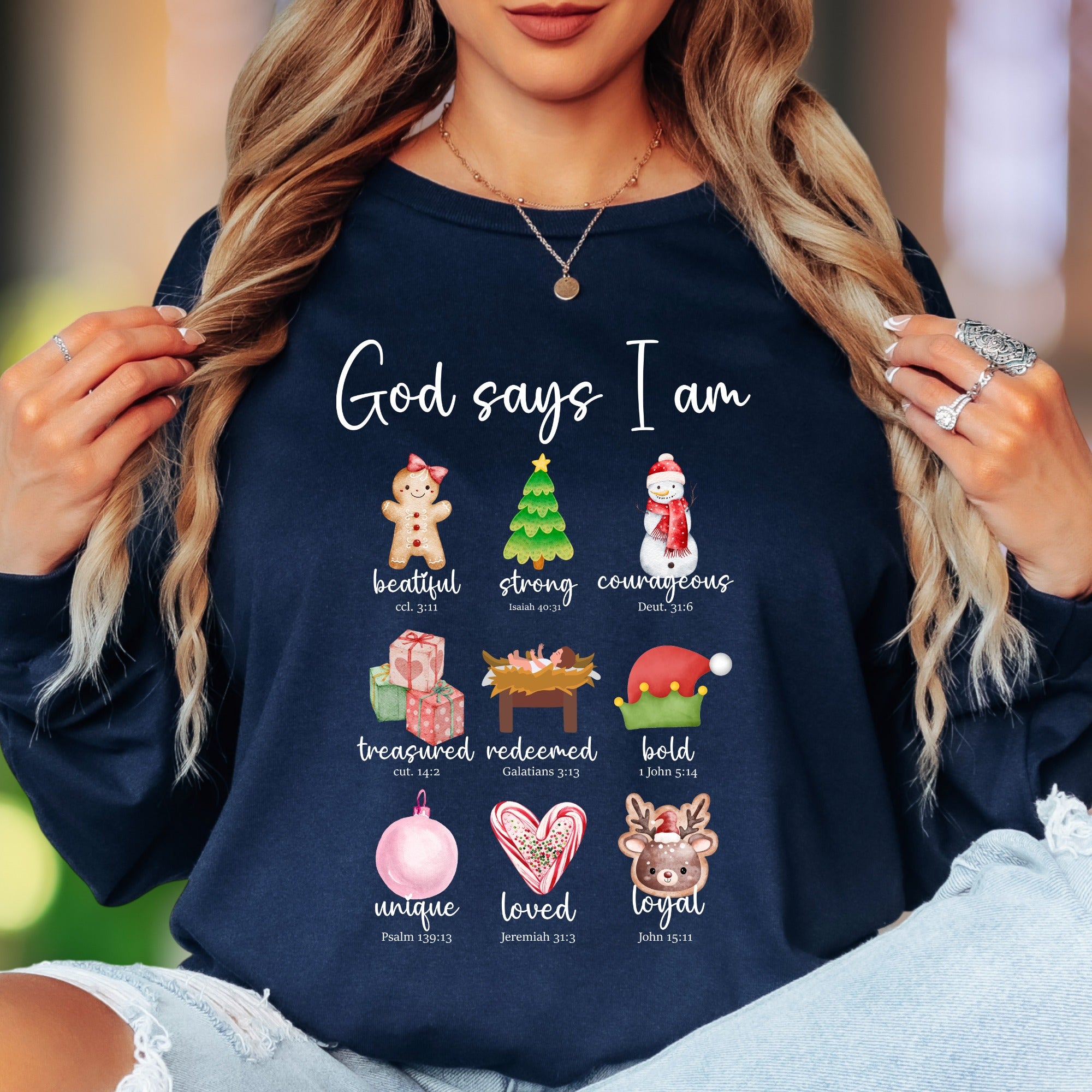 "God Says I Am" | Christmas Affirmations Unisex Adult Long Sleeve T-Shirt | Faith-Inspired Lifestyle