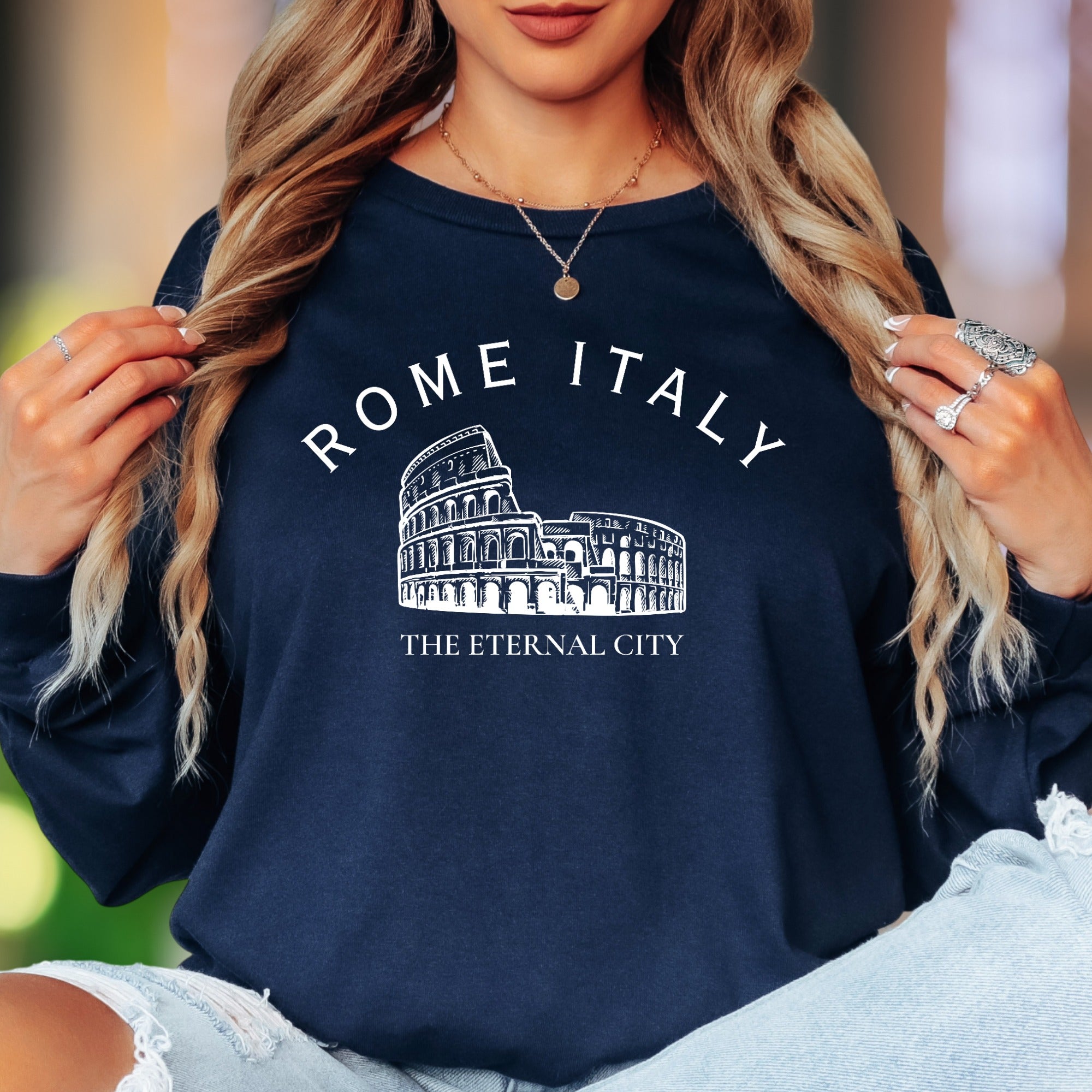 "Rome Italy The Eternal City" | Vintage Colosseum Unisex Adult Long Sleeve T-Shirt | Travel & Lifestyle