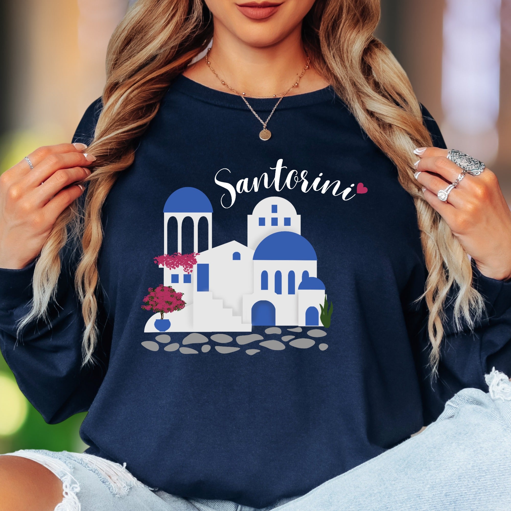 "Santorini" | Minimal Travel Unisex Adult Long Sleeve T-Shirt | Vacation & Wanderlust