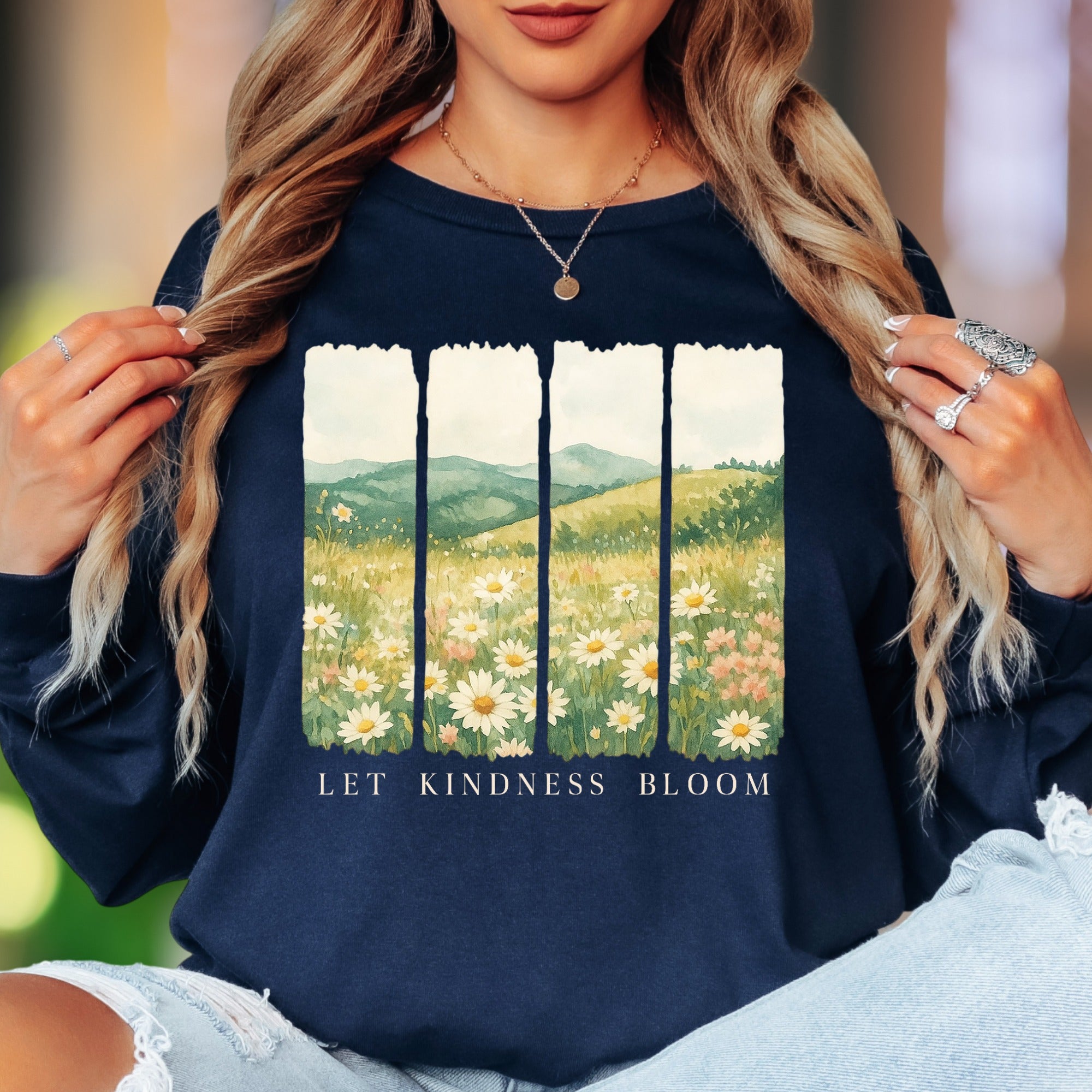 "Let Kindness Bloom" | Nature Watercolor Unisex Adult Long Sleeve T-Shirt | Gentle Lifestyle