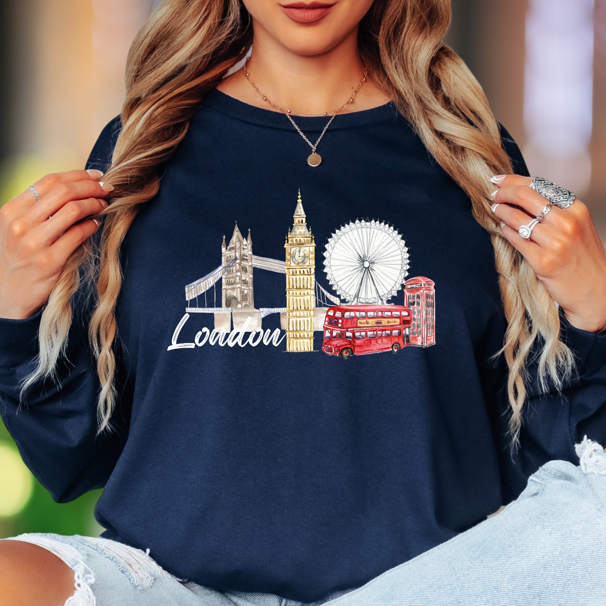 "London" | Watercolor Cityscape Unisex Adult Long Sleeve T-Shirt | Travel & Culture Lifestyle