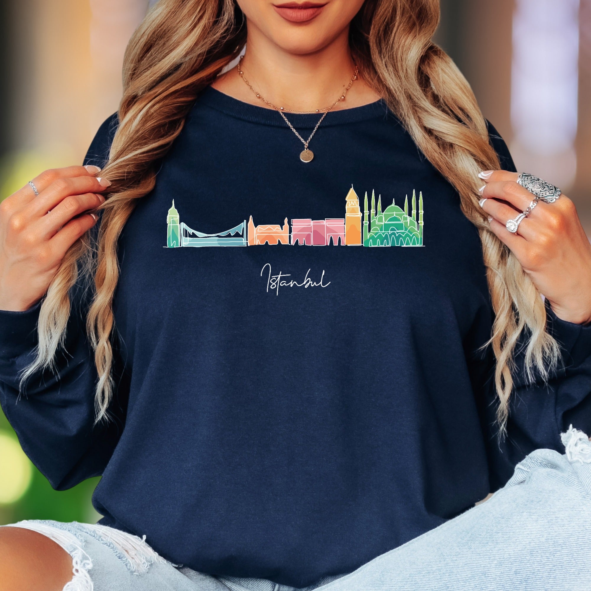 "Istanbul" | Minimal Cityscape Unisex Adult Long Sleeve T-Shirt | Travel & Culture Lifestyle
