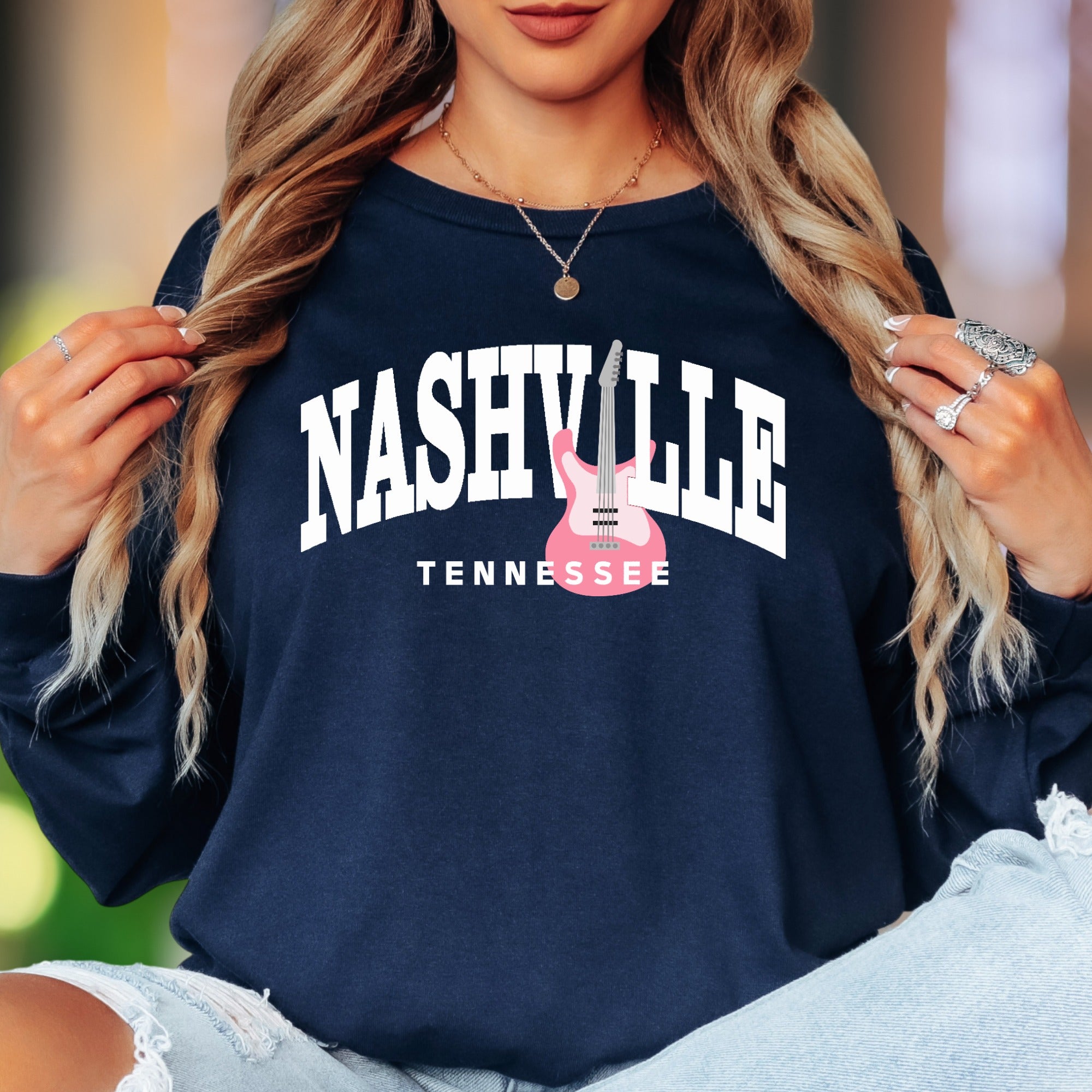 "NASHVILLE TENNESSEE" | Retro Streetwear Unisex Adult Long Sleeve T-Shirt | Music City Lifestyle