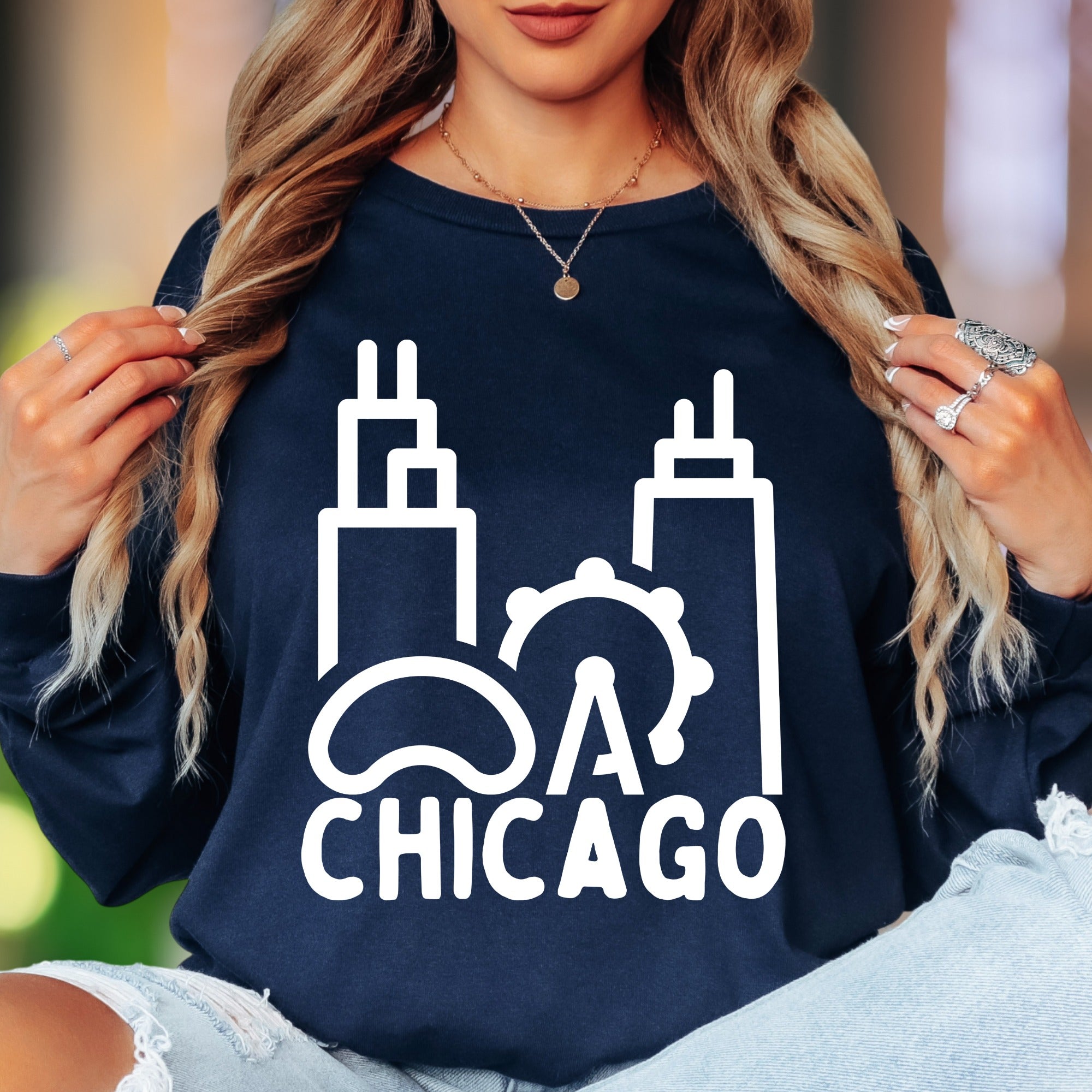 "CHICAGO" | Minimal Skyline Unisex Adult Long Sleeve T-Shirt | City Pride