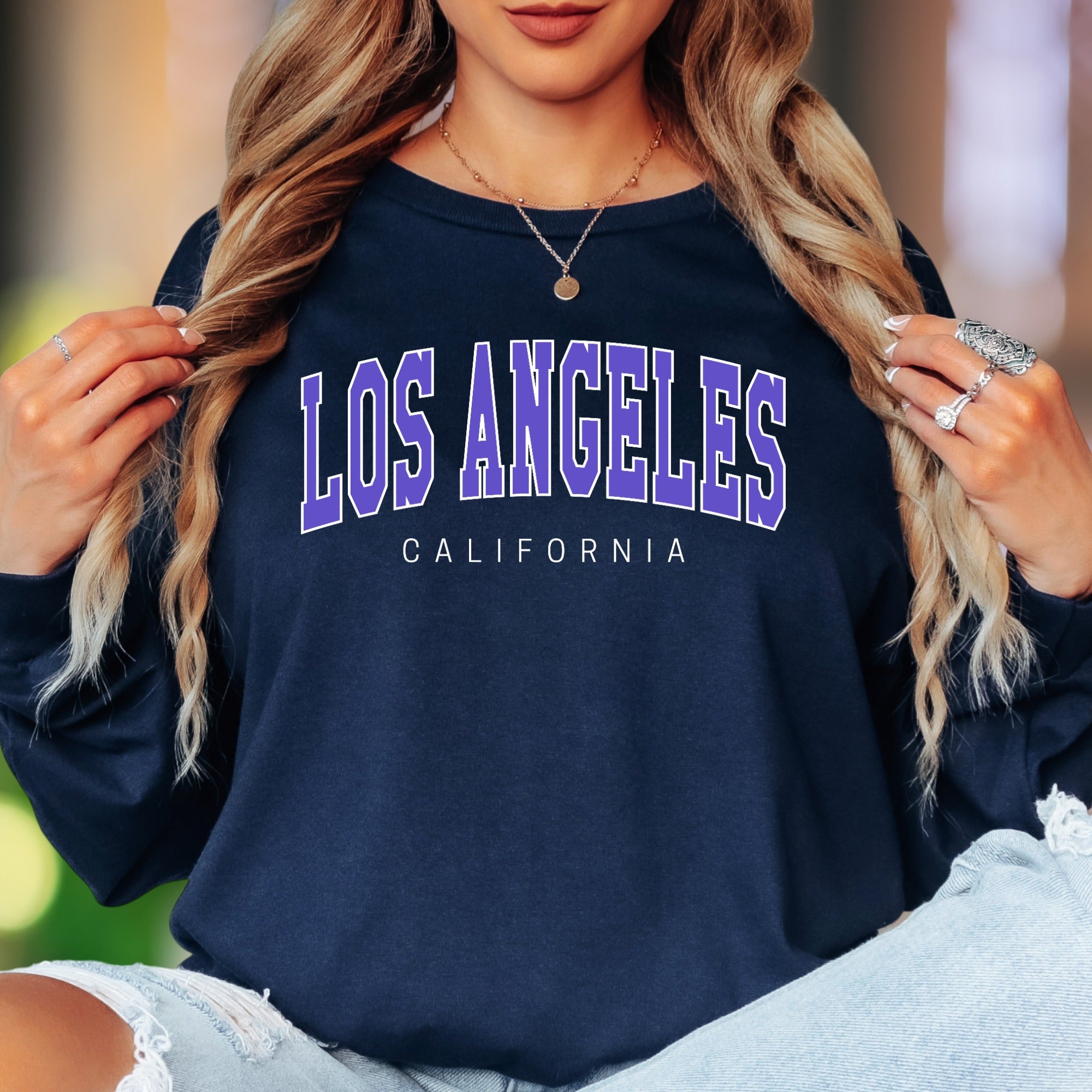"Los Angeles California" | Collegiate Typography Unisex Adult Long Sleeve T-Shirt | West Coast Lifestyle