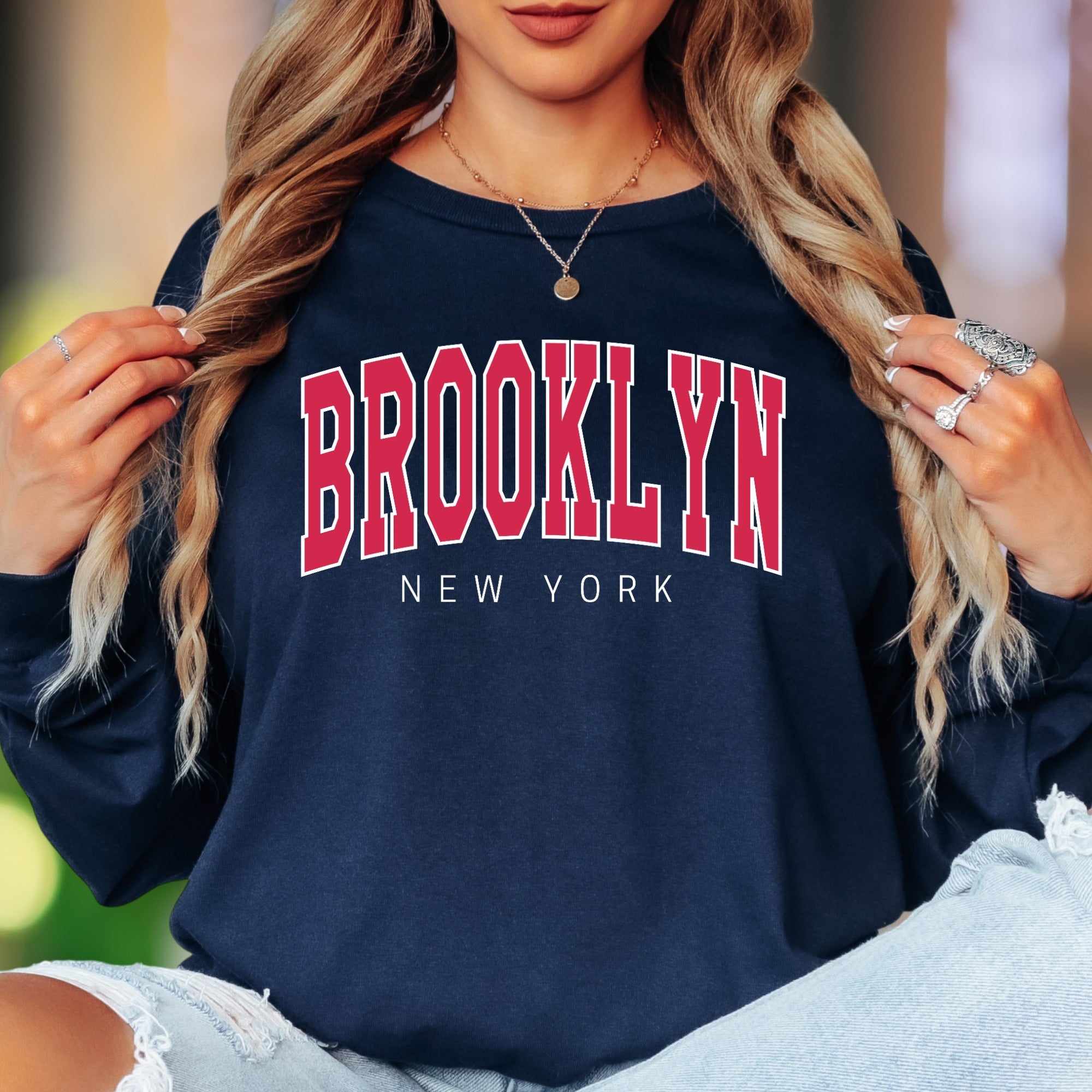 "BROOKLYN NEW YORK" | Retro College Font Unisex Adult Long Sleeve T-Shirt | City Pride Streetwear